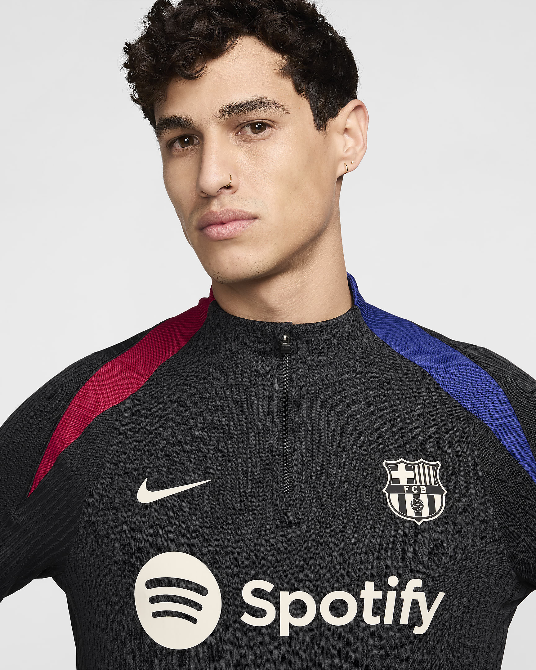 F.C. Barcelona Strike Elite Men's Nike Dri-FIT ADV Football Knit Drill Top - Black/Noble Red/Deep Royal Blue/Light Orewood Brown