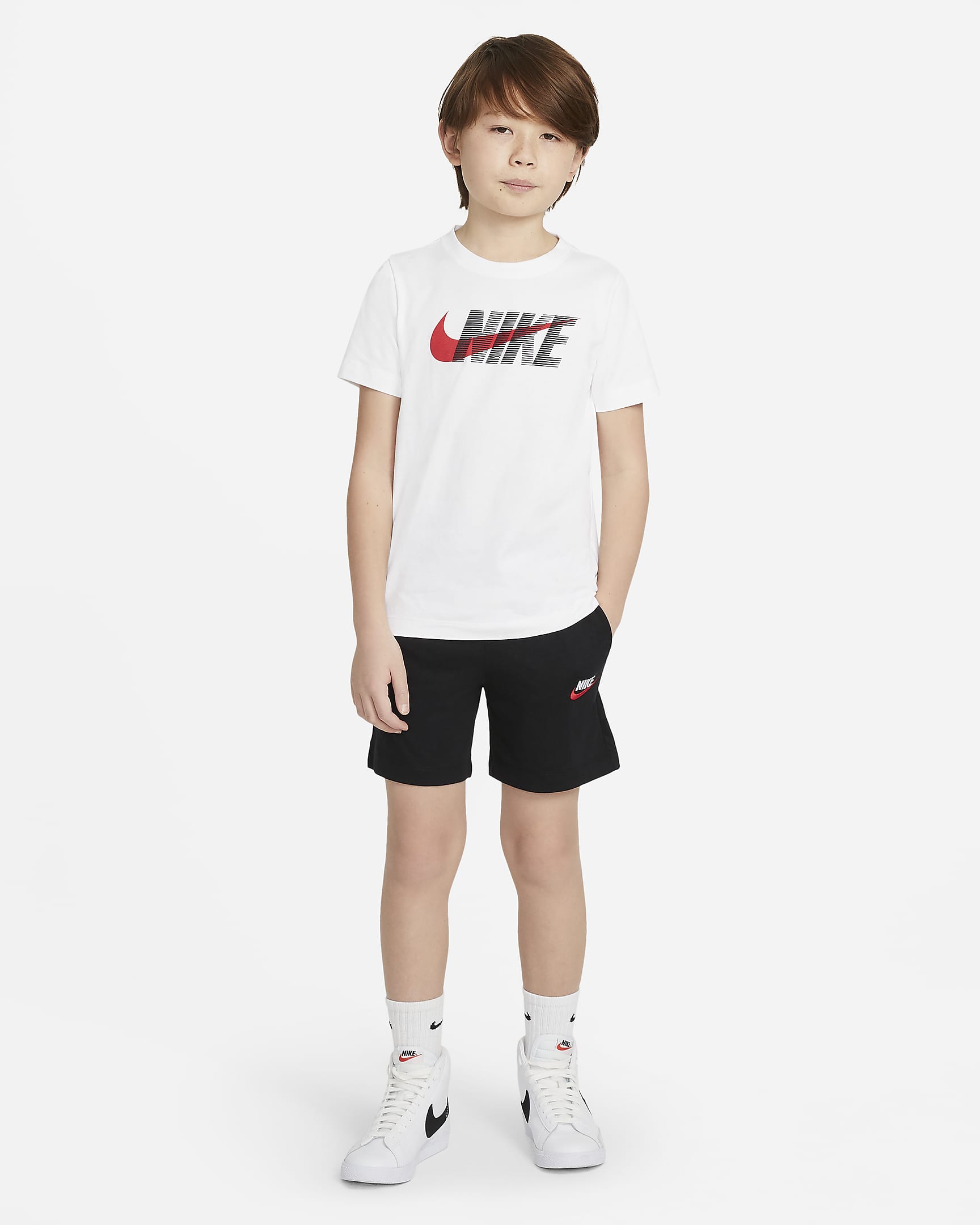 Nike Jersey Older Kids' (Boys') Shorts - Black/University Red/White