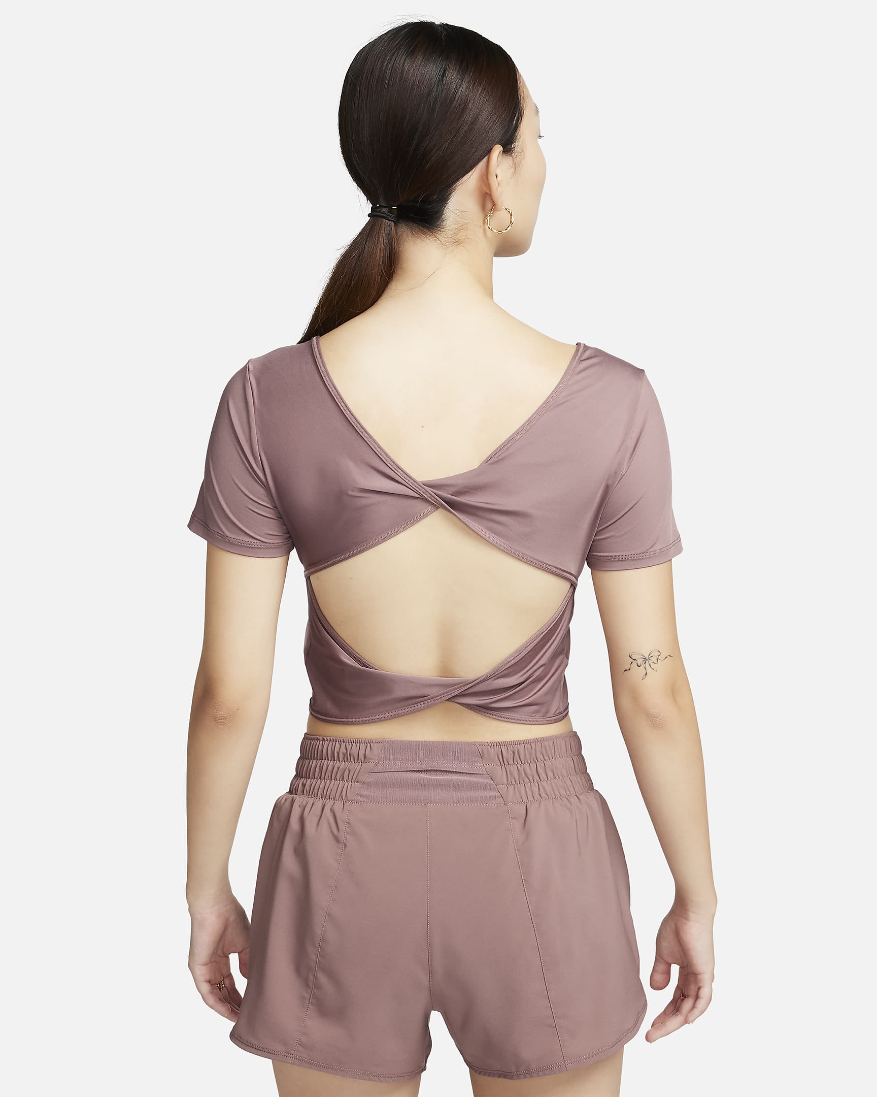 Nike One Classic Women's Dri-FIT Short-Sleeve Cropped Twist Top - Smokey Mauve/Black