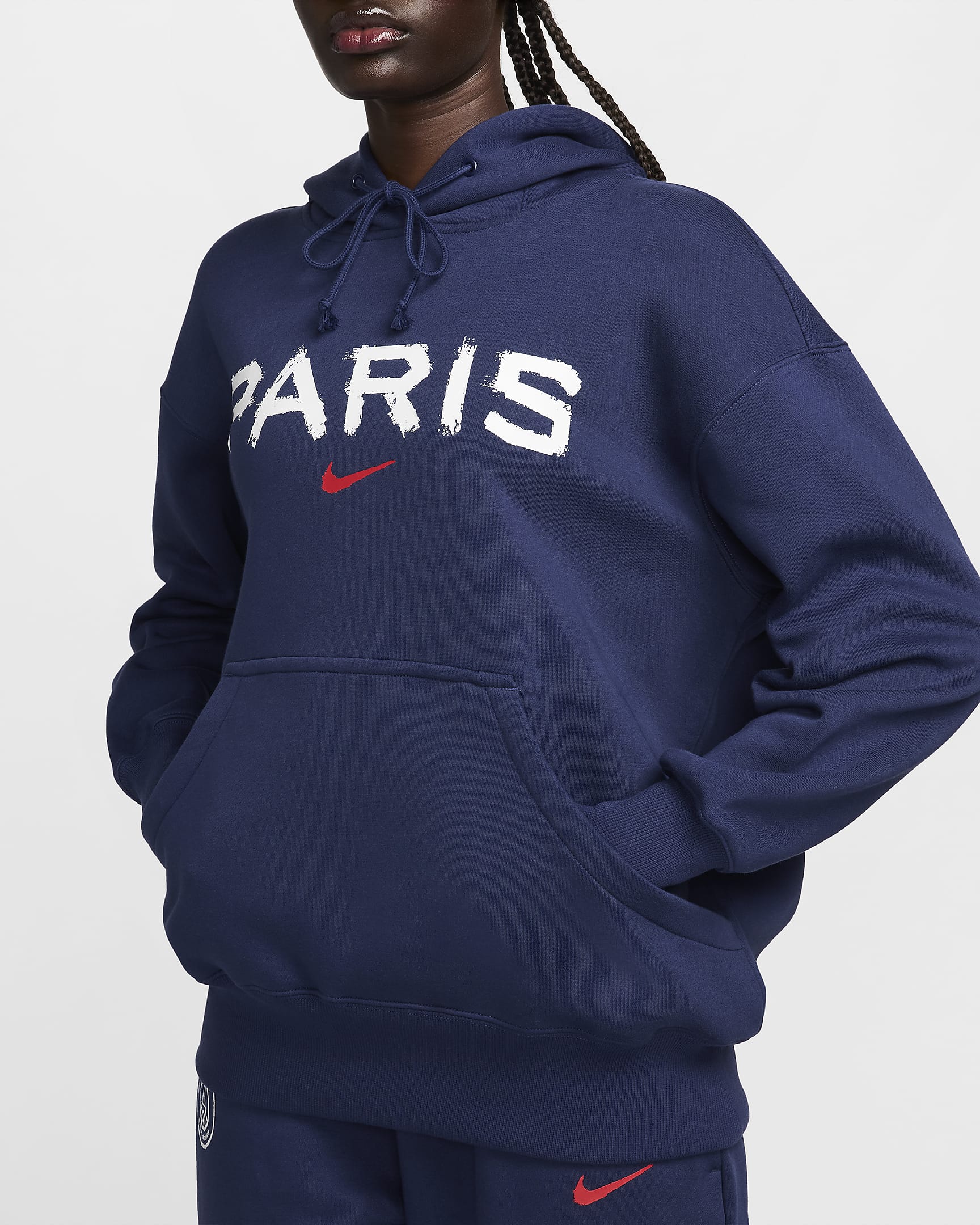 Paris Saint-Germain Phoenix Fleece Women's Nike Soccer Oversized Pullover Hoodie - Midnight Navy/University Red/White