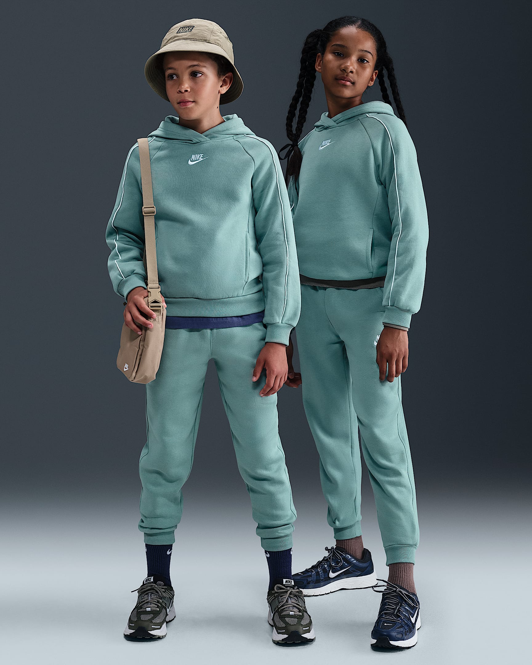 Nike Sportswear Club Fleece Big Kids' Hooded Tracksuit - Cannon/Cannon/White/White