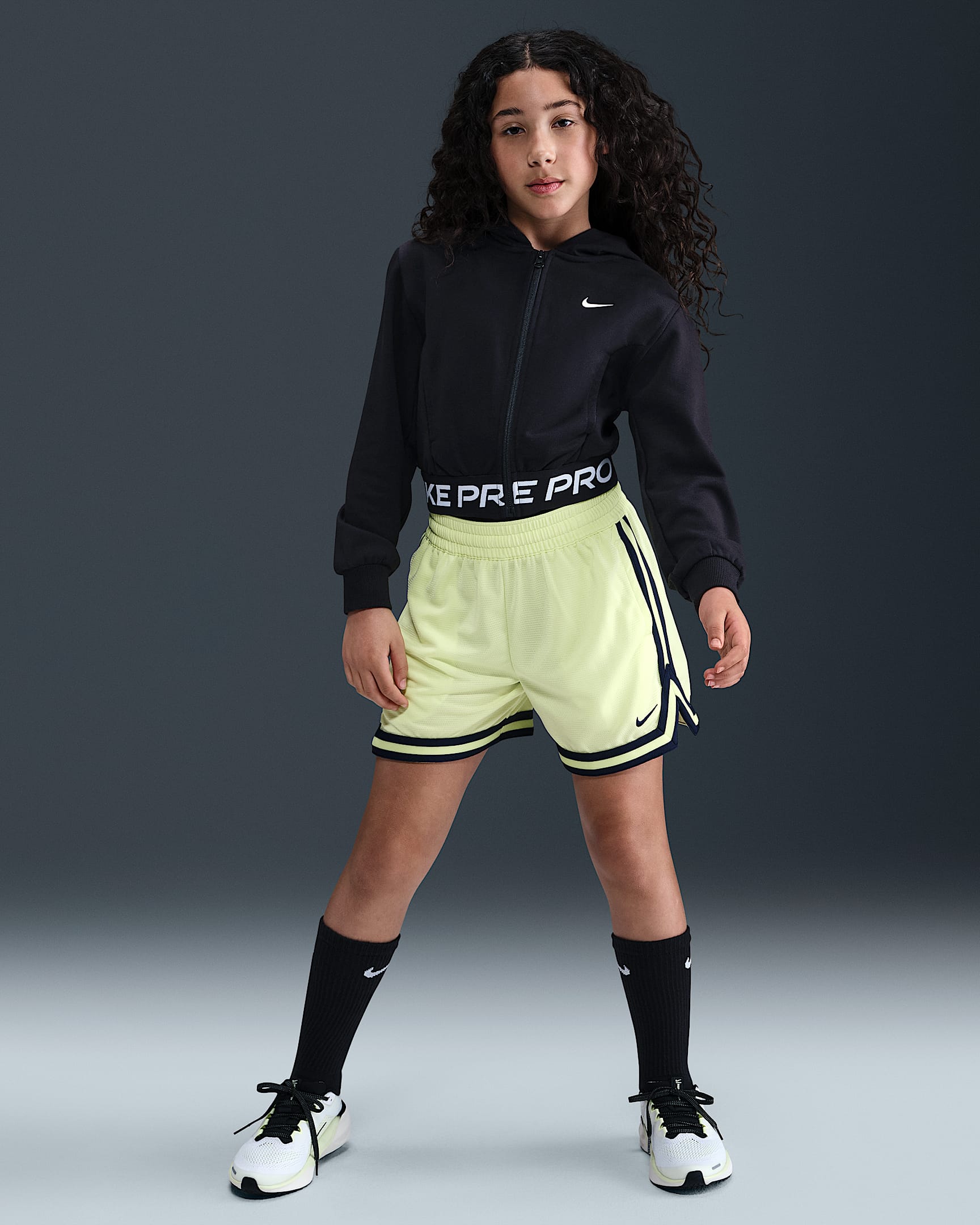 Nike Pro Fleece Big Kids' (Girls') Dri-FIT Full-Zip Hoodie - Black/Black/Black/White
