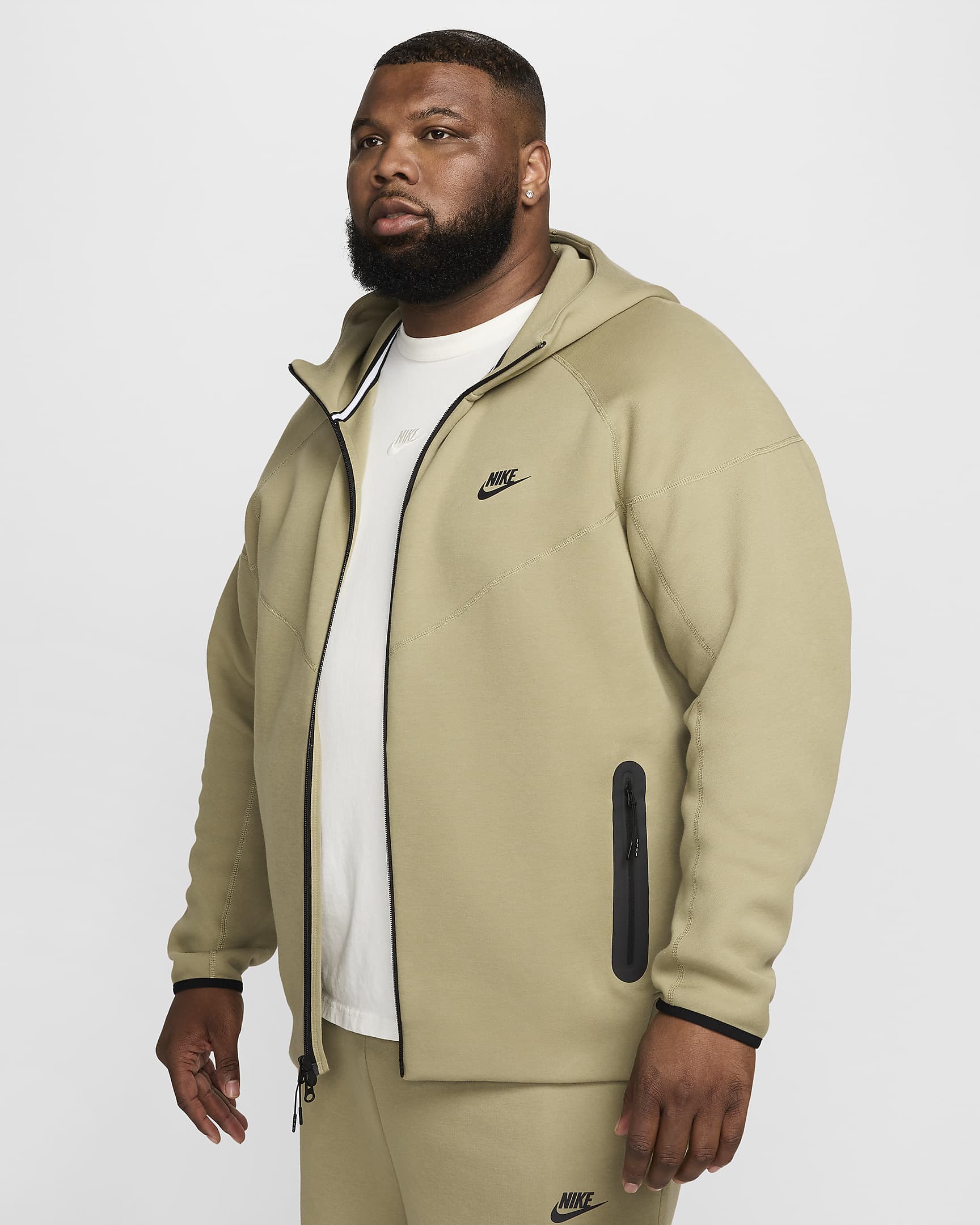 Huvtröja med hel dragkedja Nike Sportswear Tech Fleece Windrunner för män - Neutral Olive/Svart