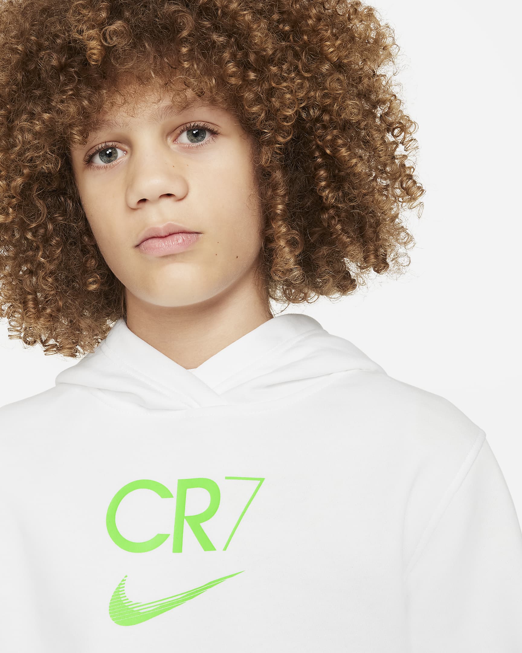 CR7 Big Kids' Club Fleece Soccer Hoodie - White/Green Strike