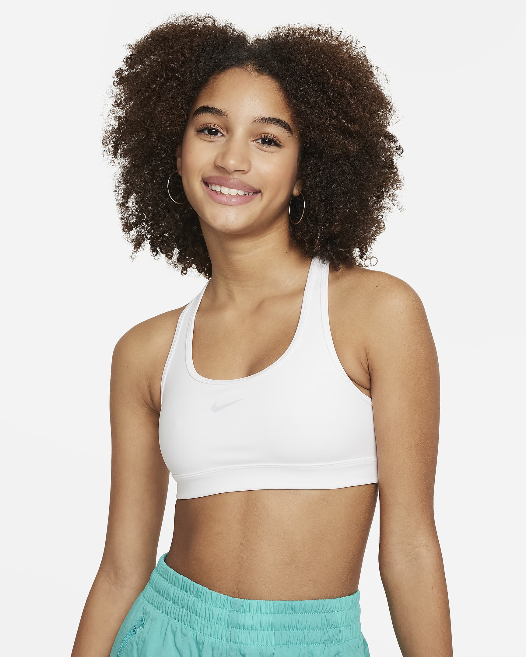 Bra deportivo para niña talla grande Nike Swoosh - Blanco/Platino puro