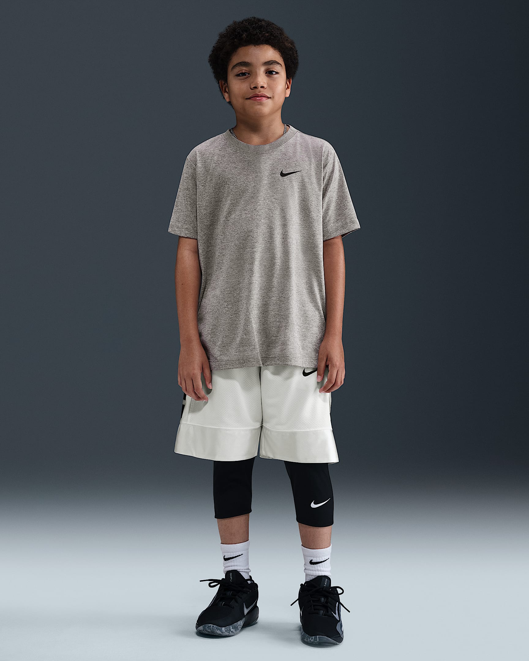 Nike Pro Big Kids' (Boys') Dri-FIT 3/4-Length Tights (Extended Size) - Black/Black/White
