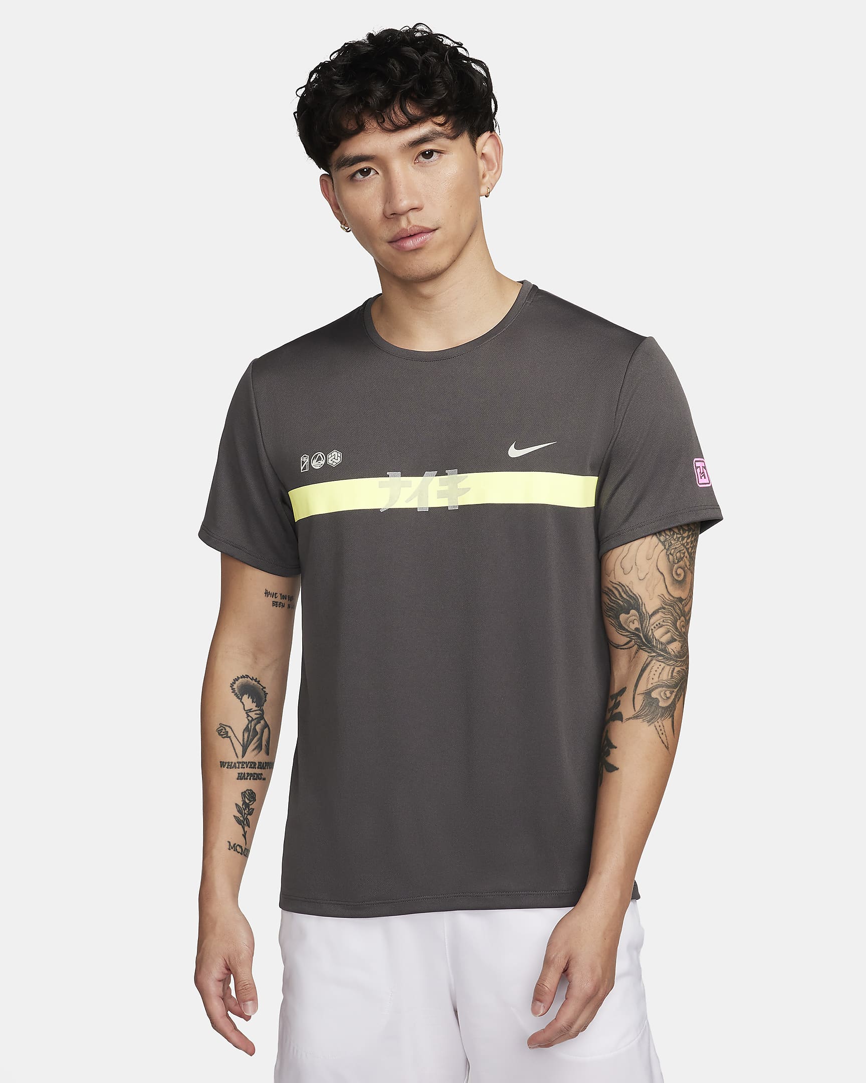 ナイキ マイラー メンズ Dri-FIT UV ショートスリーブ ランニングトップ - ミディアムアッシュ/ルミナスグリーン/ハイパーピンク/ライトボーン