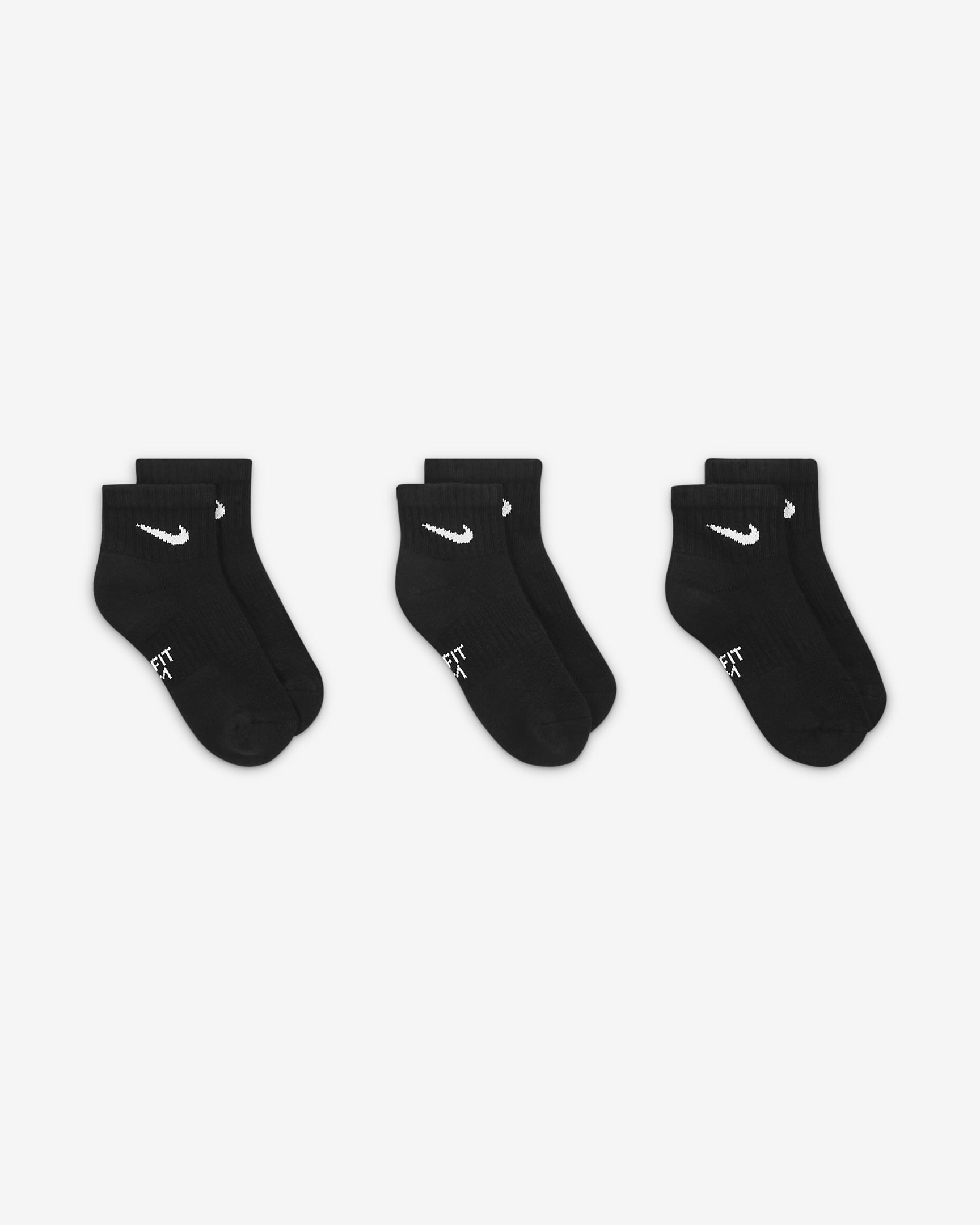 Nike Everyday Older Kids' Cushioned Ankle Socks (3 Pairs) - Black/White