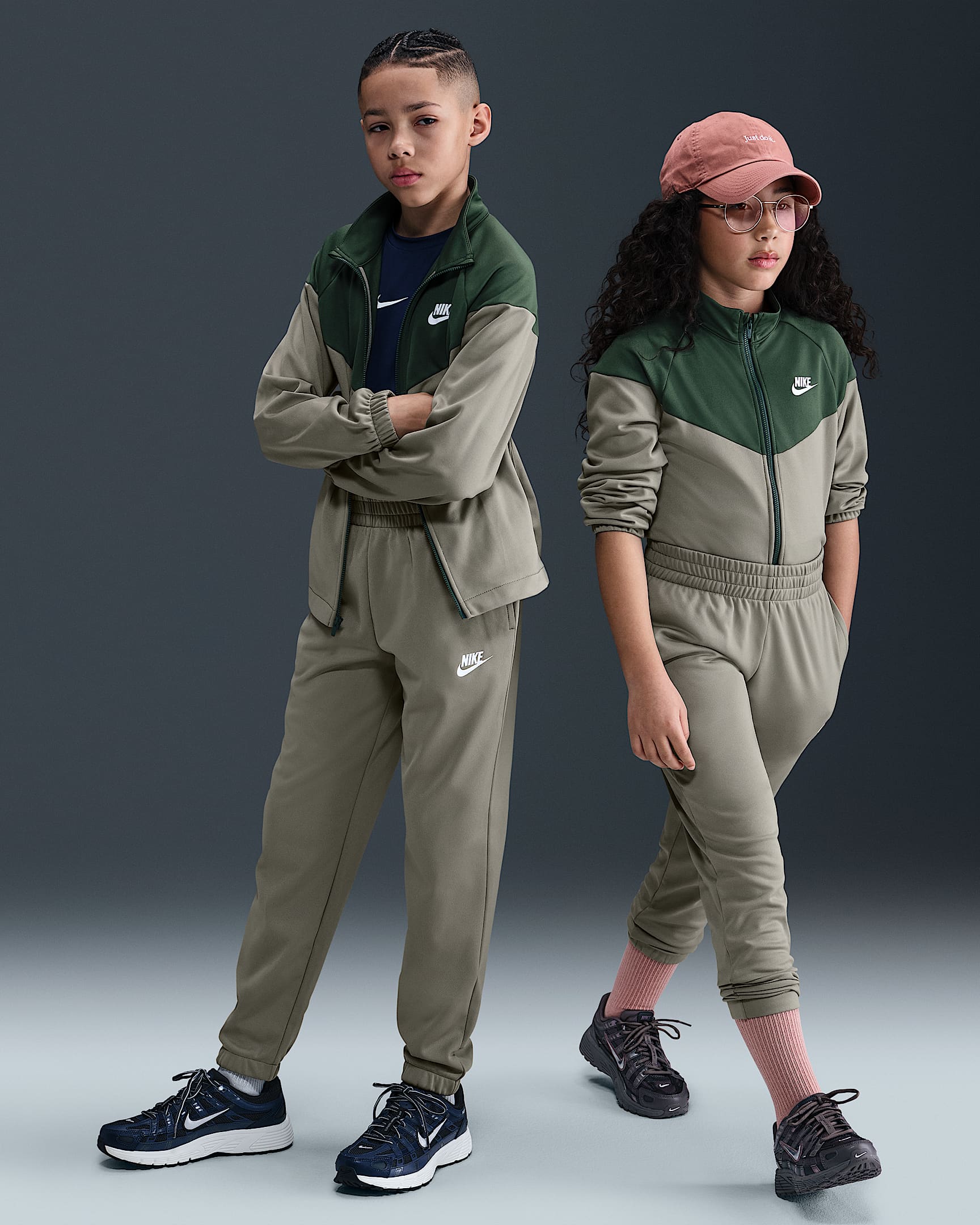 Nike Sportswear Big Kids' Dri-FIT Tracksuit - Light Army/Fir/White