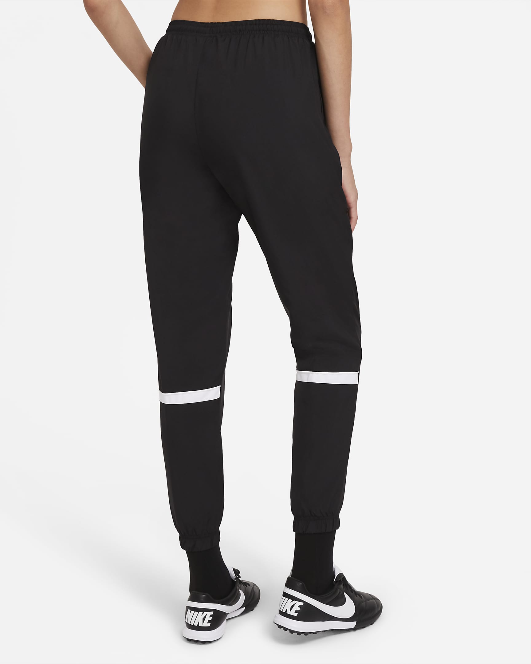 Pantalones de entrenamiento de fútbol de tejido Woven para mujer Nike Dri-FIT Academy - Negro/Blanco/Blanco/Blanco