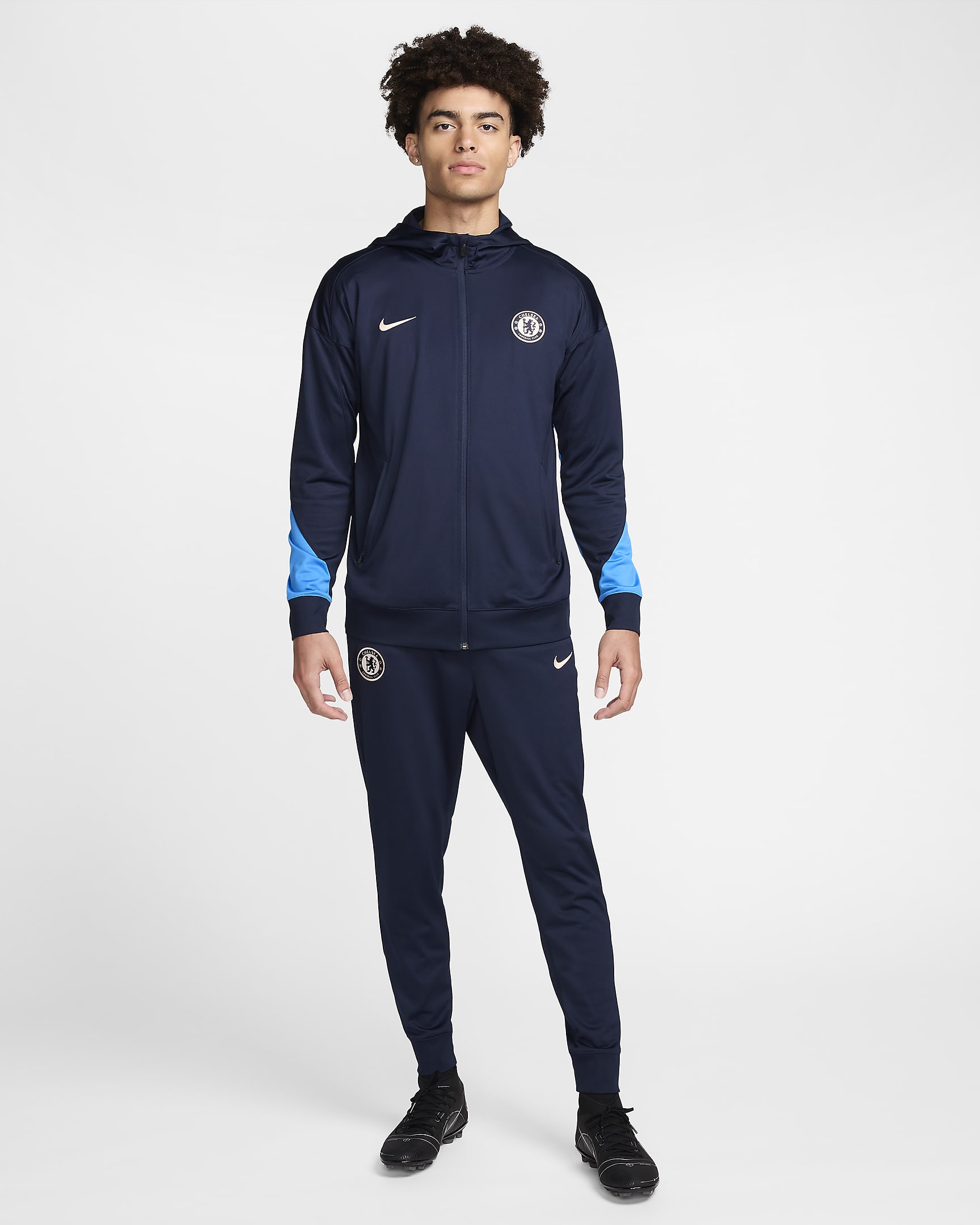 Tuta da calcio in maglia con cappuccio Nike Dri-FIT Chelsea FC Strike – Uomo - Ossidiana/Light Photo Blue/Guava Ice