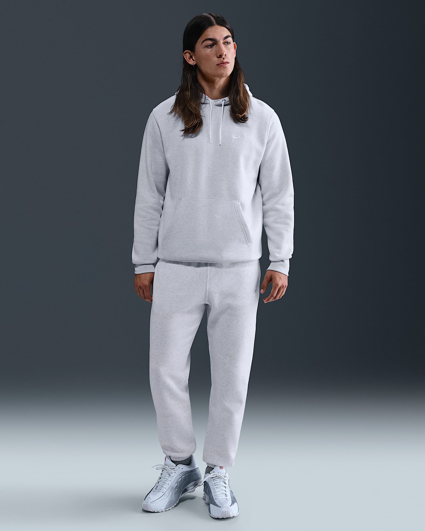 Nike Club Men's Cuffed Brushed Fleece Pants - Birch Heather/White/White