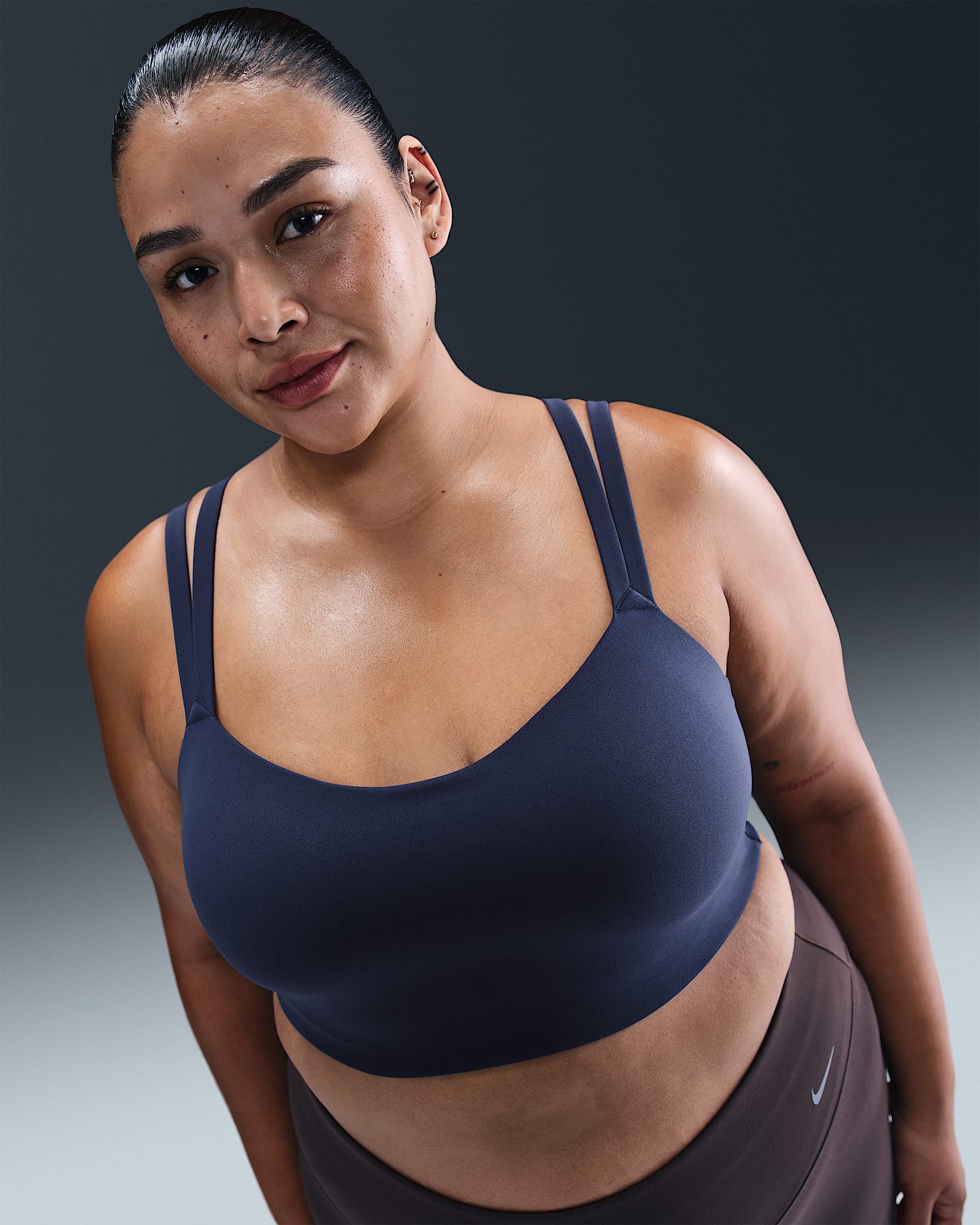 Nike Zenvy Strappy Women's Light-Support Padded Sports Bra (Plus Size) - Midnight Navy/White