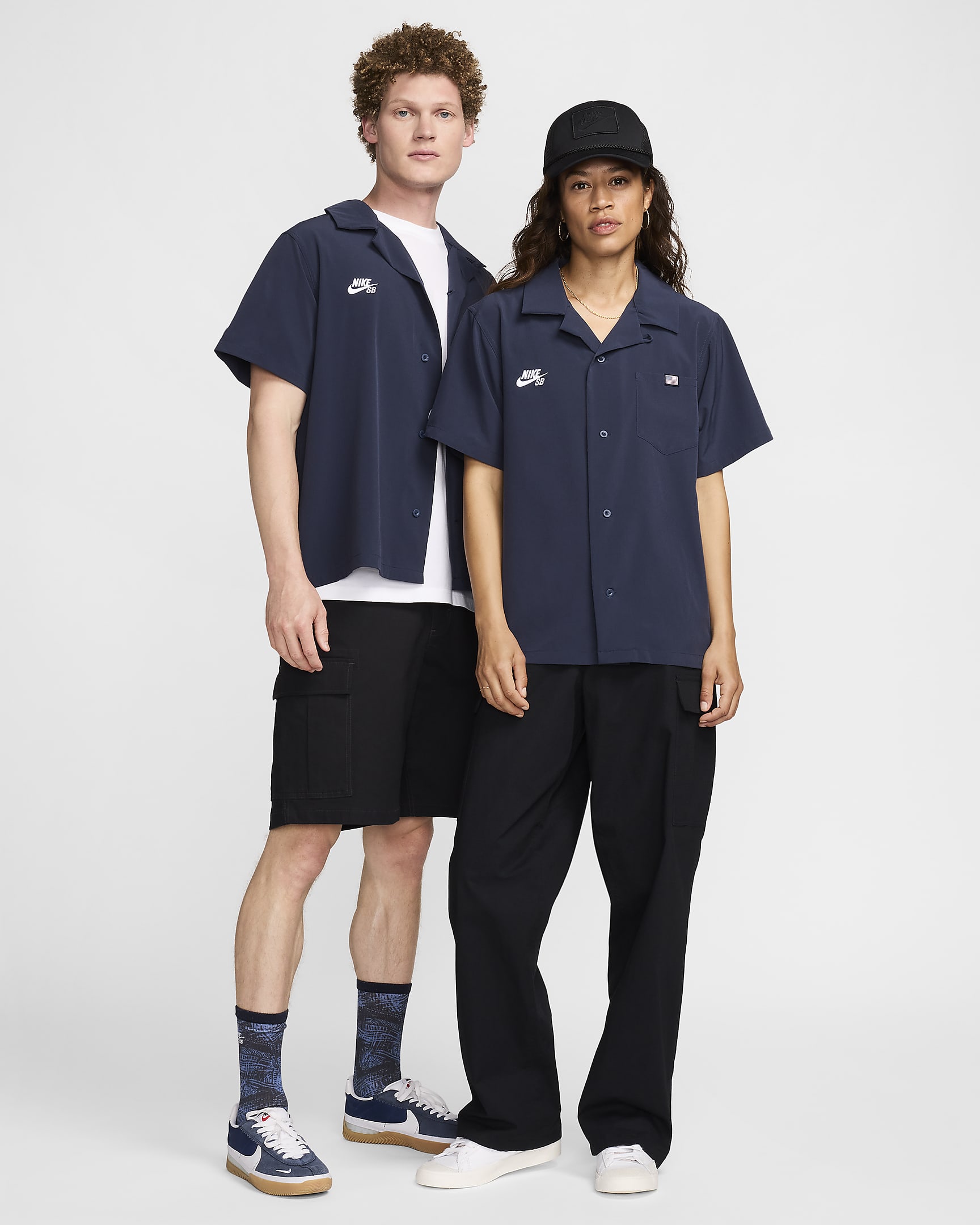 Nike SB USA Short-Sleeve Button-Down Skate Bowler - Obsidian/White