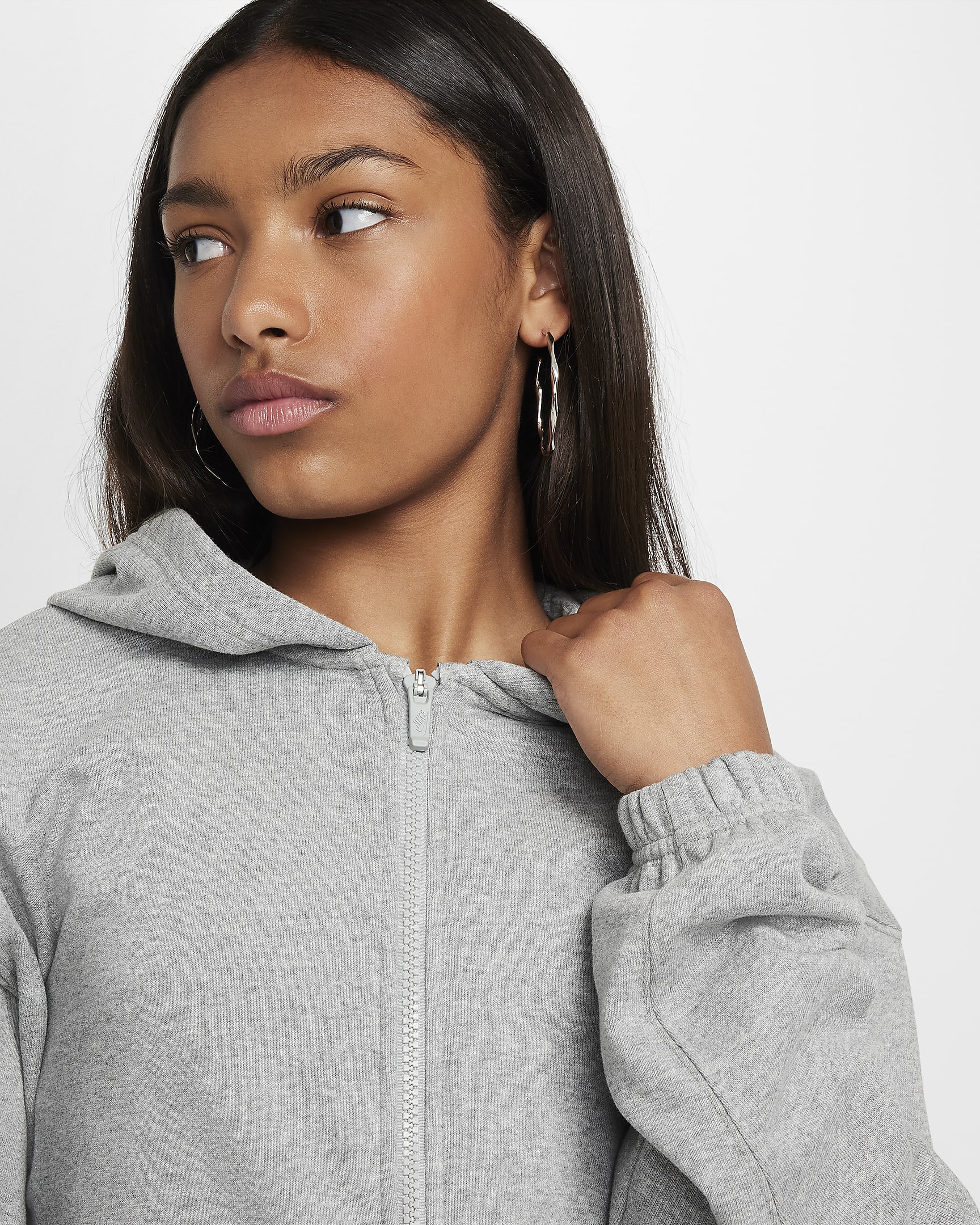 Dívčí volná flísová mikina s kapucí Nike Sportswear Dri-FIT - Dark Grey Heather