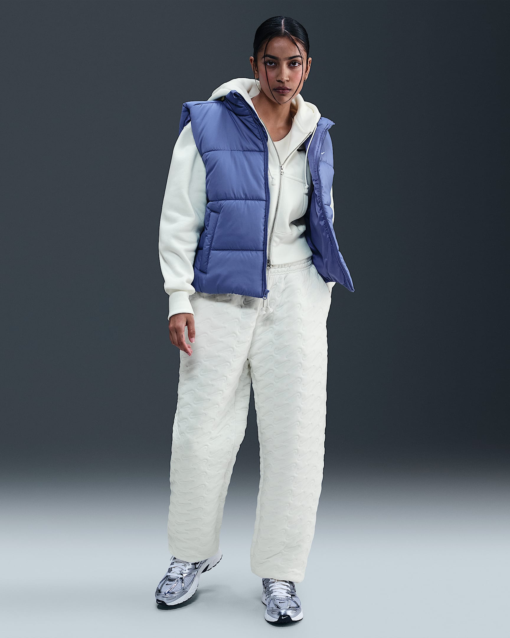 Pants de jacquard de tiro alto oversized para mujer Nike Sportswear Phoenix Fleece - Vela/Duna
