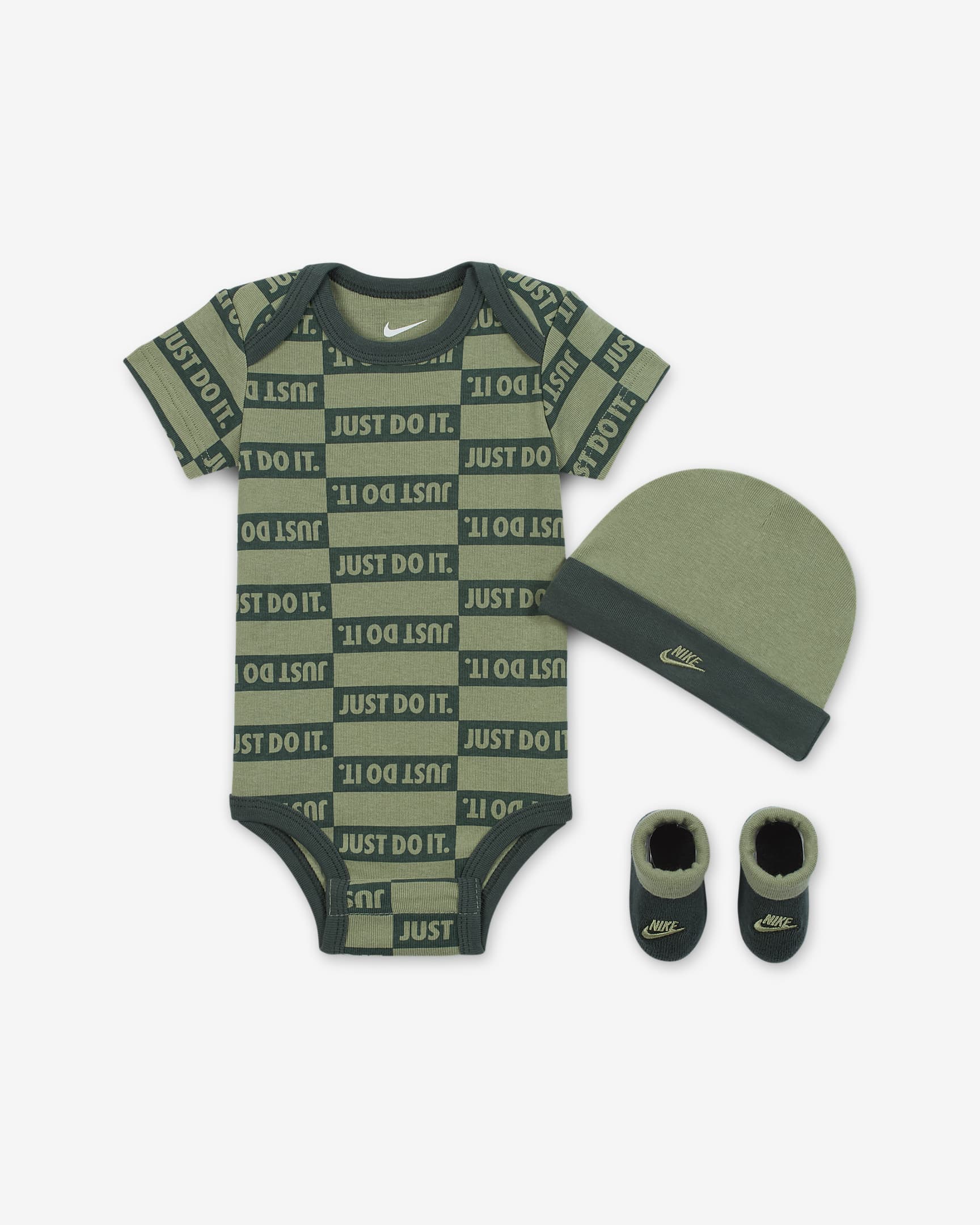 Nike Baby (0-9M) Textured Club 3-Piece Bodysuit Set - Oil Green