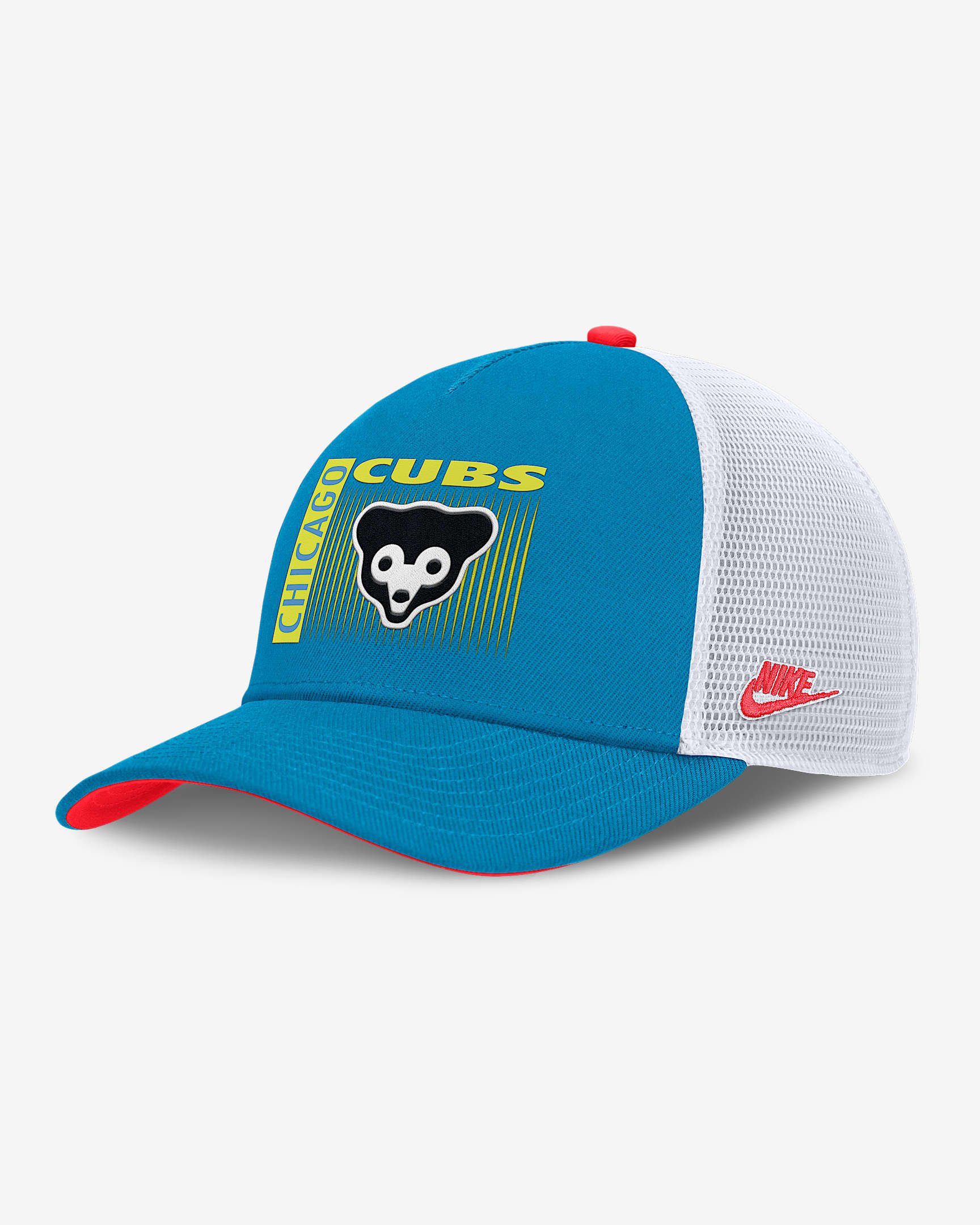 Chicago Cubs Neon 90s Rise Men's Nike Dri-FIT MLB Trucker Adjustable Hat - Blue