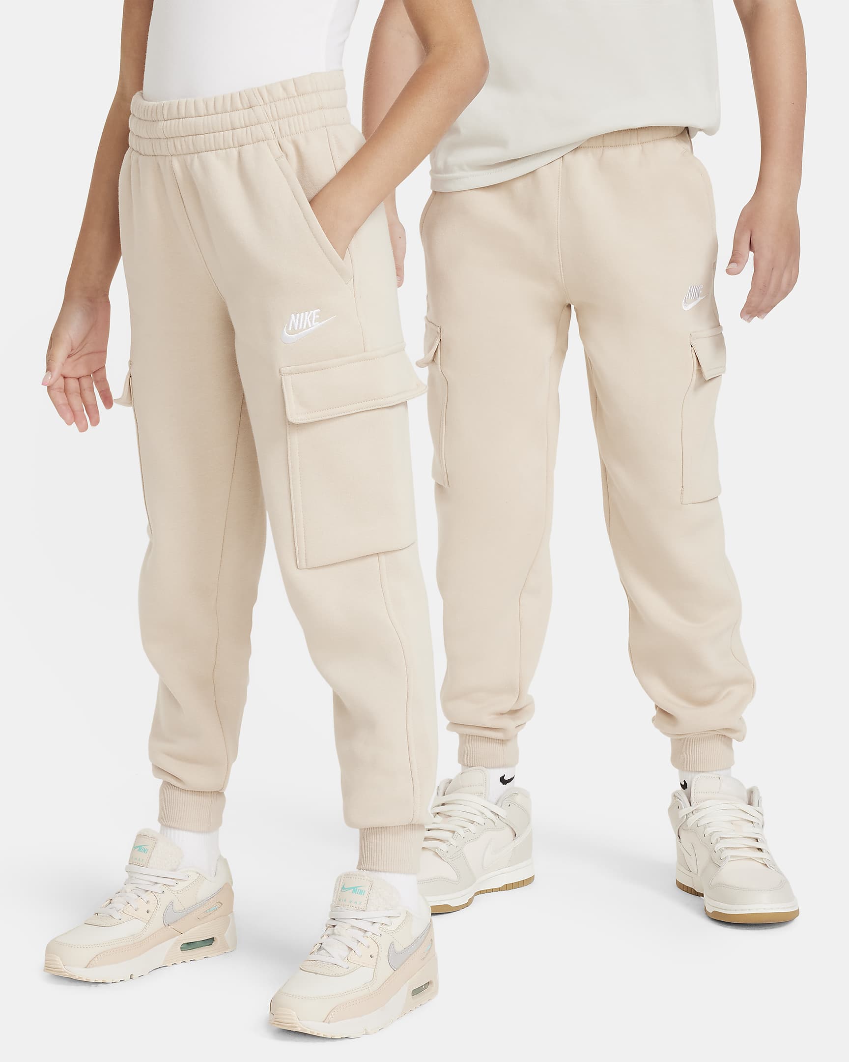 Nike Sportswear Club Fleece Big Kids' Cargo Pants - Sanddrift/Sanddrift/White