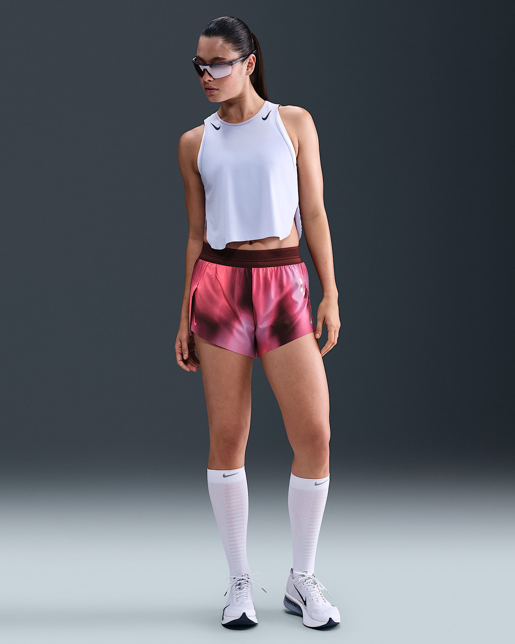 Nike AeroSwift Women's Dri-FIT ADV Mid-Rise 7.5cm (approx.) Brief-Lined Running Shorts - Rush Fuchsia/Burgundy Crush/Aster Pink/Green Shock
