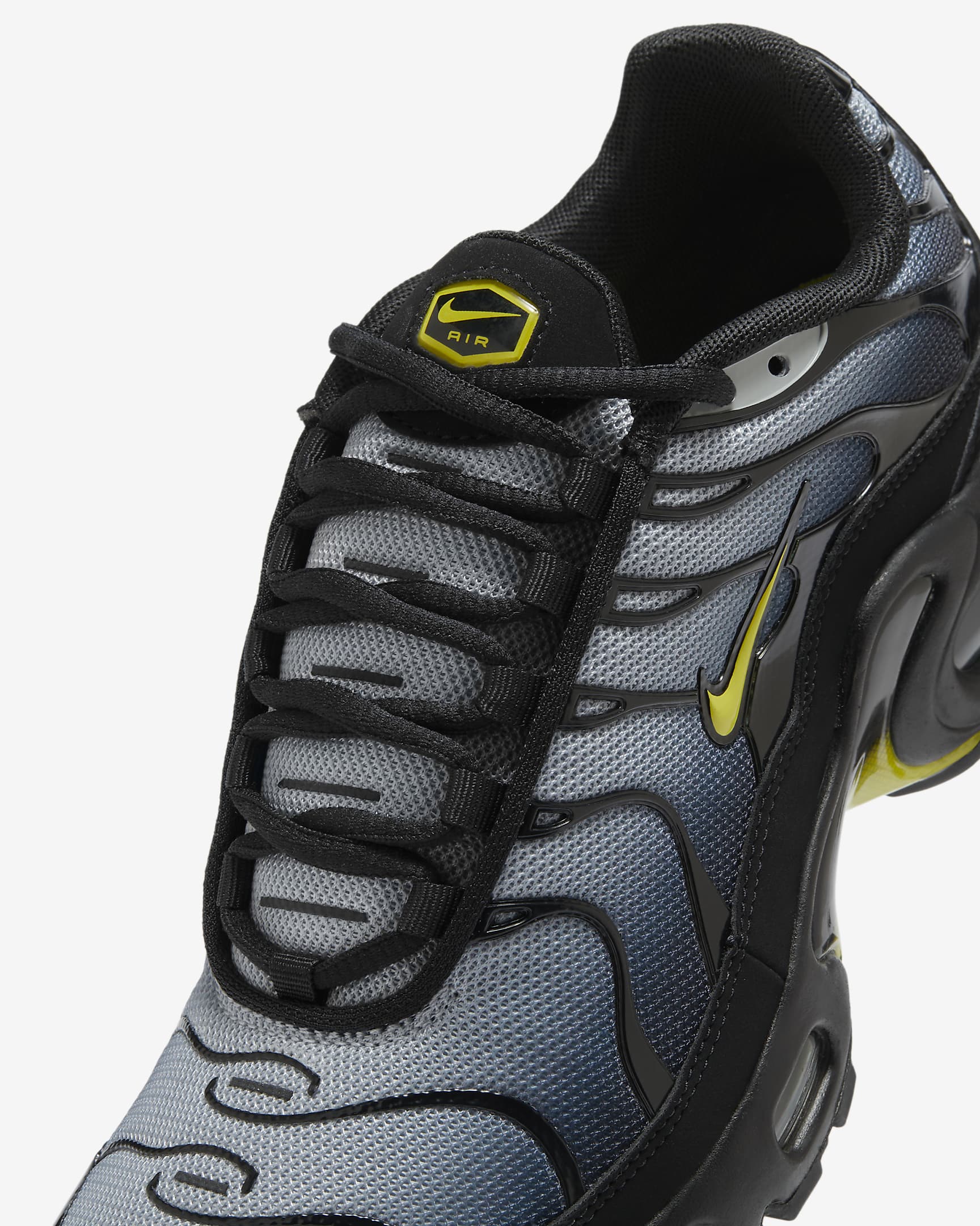 Tenis para niños grandes Nike Air Max Plus - Negro/Gris lobo/Amarillo opti