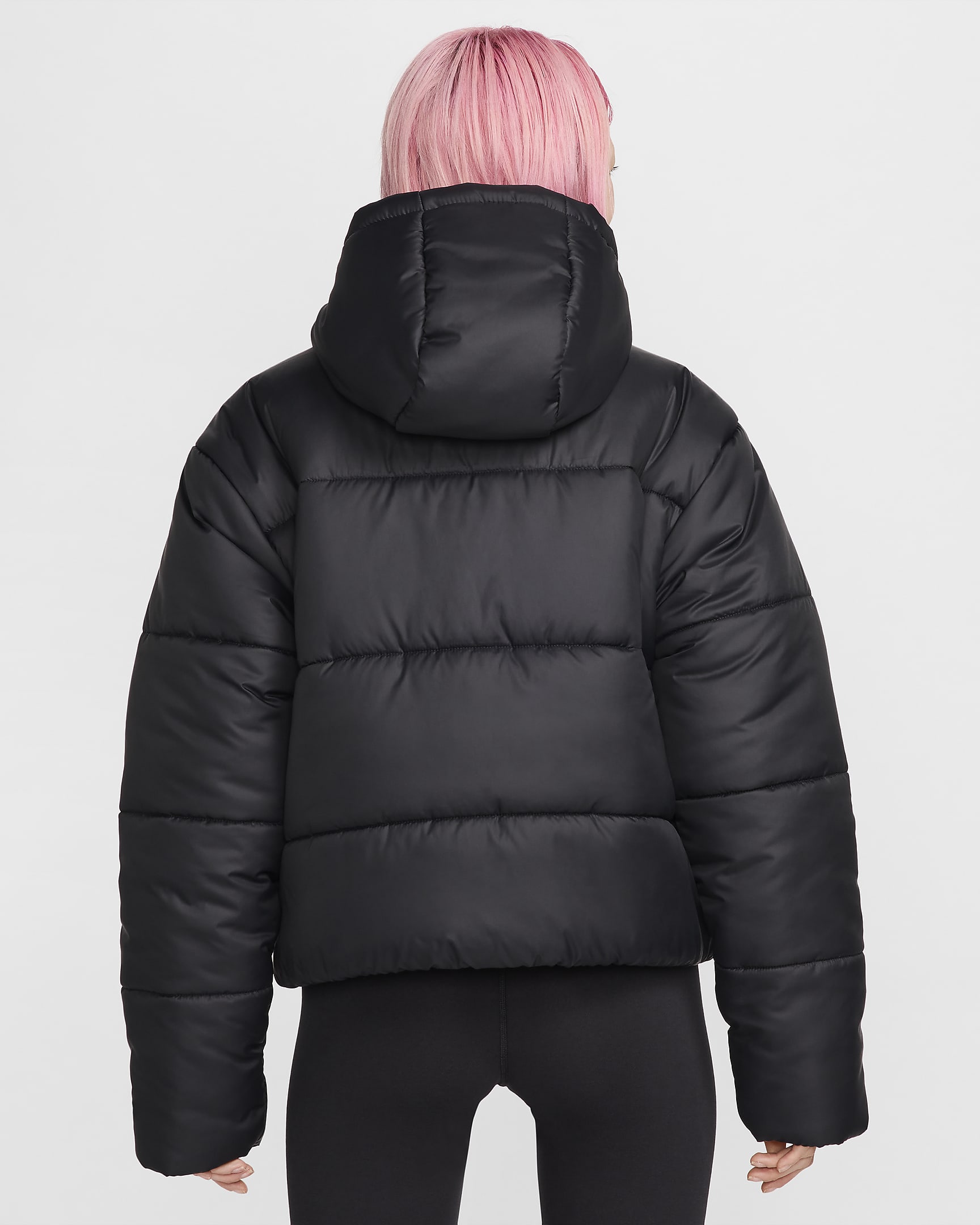 Damska kurtka z kapturem o luźnym kroju Therma-FIT Nike Sportswear Classic Puffer - Czerń/Biel