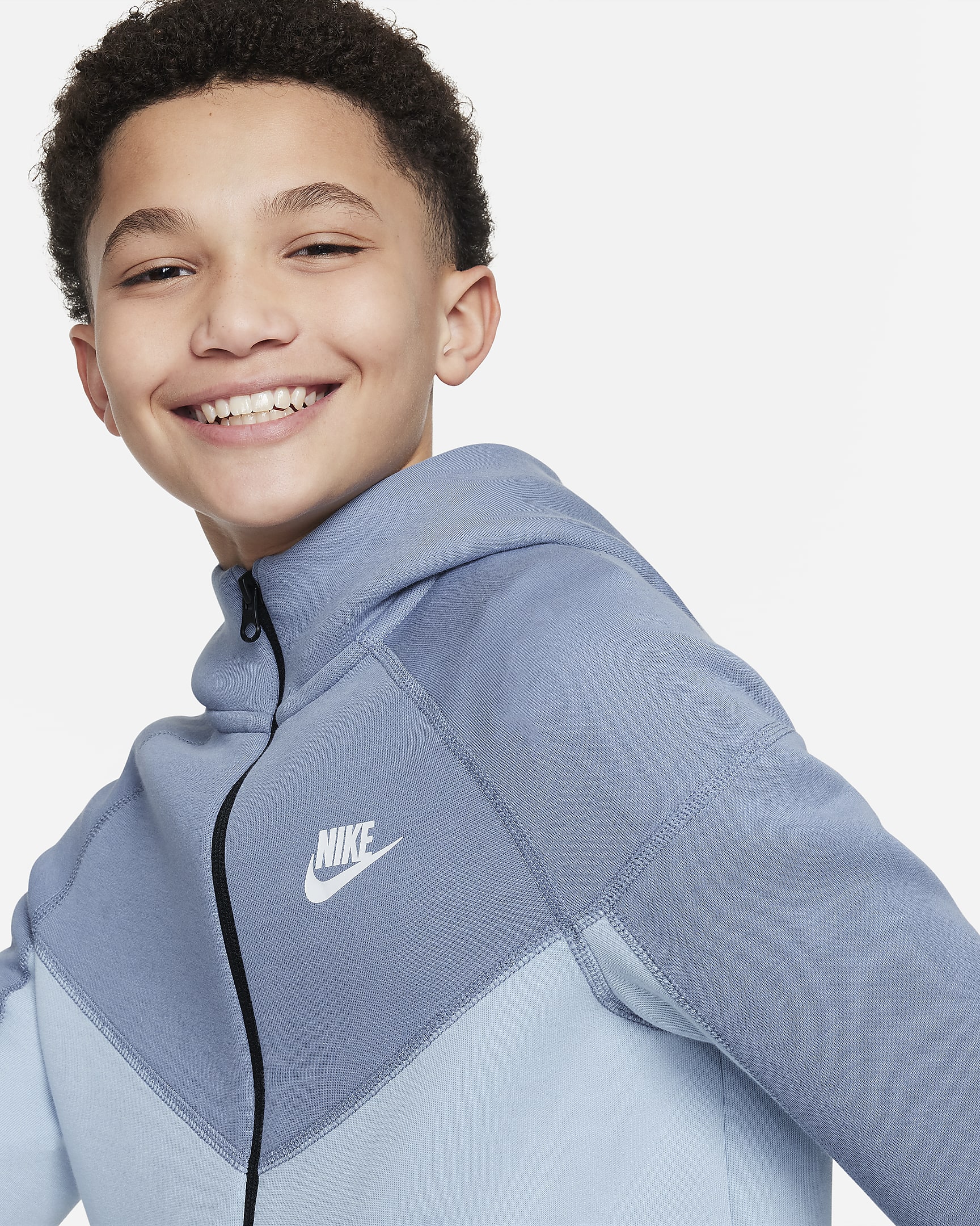 Nike Sportswear Tech Fleece Older Kids' (Boys') Full-Zip Hoodie - Ashen Slate/Light Armoury Blue/Black/White