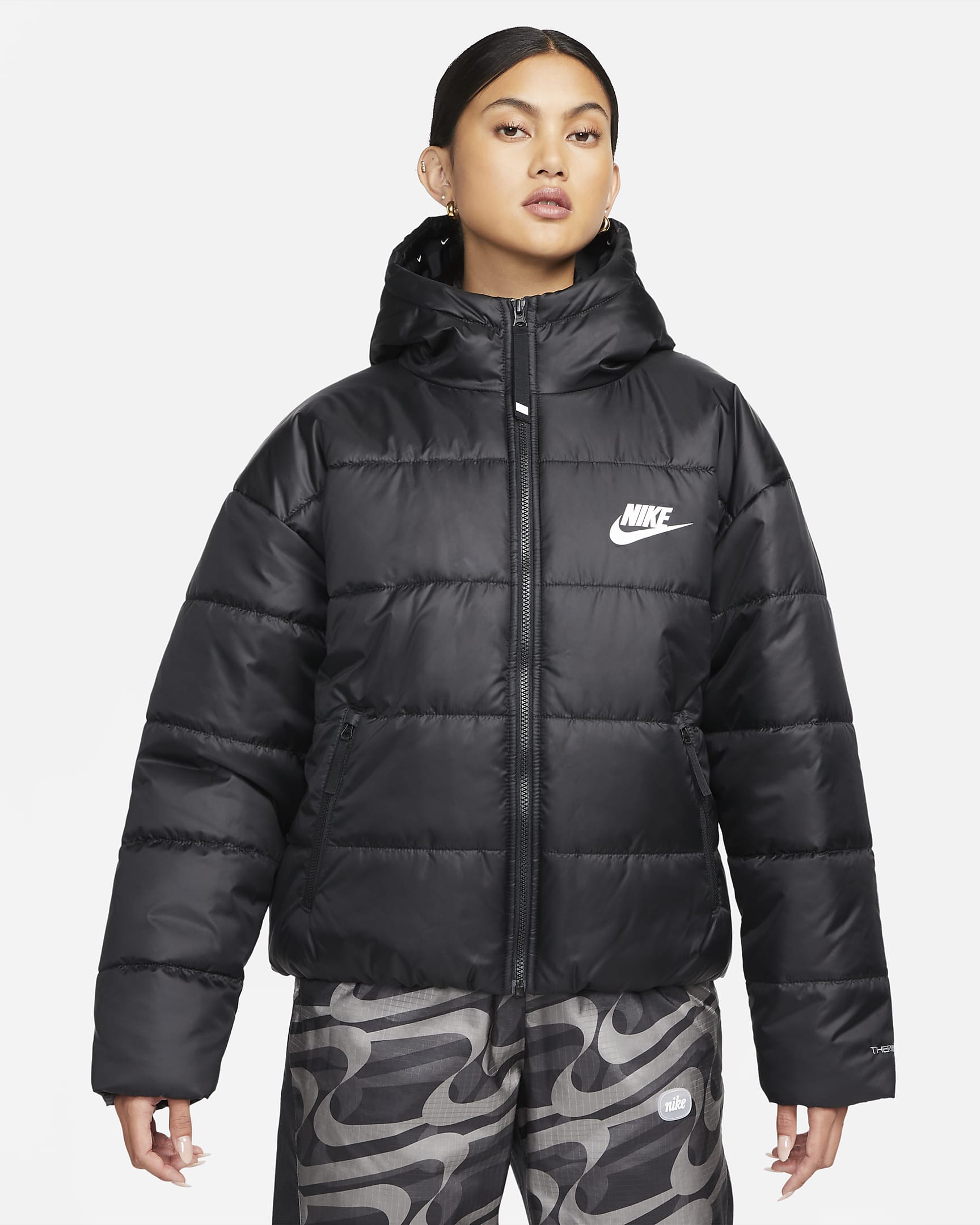 Nike Sportswear Therma-FIT Repel Women's Synthetic-Fill Hooded Jacket - Black/Black/White