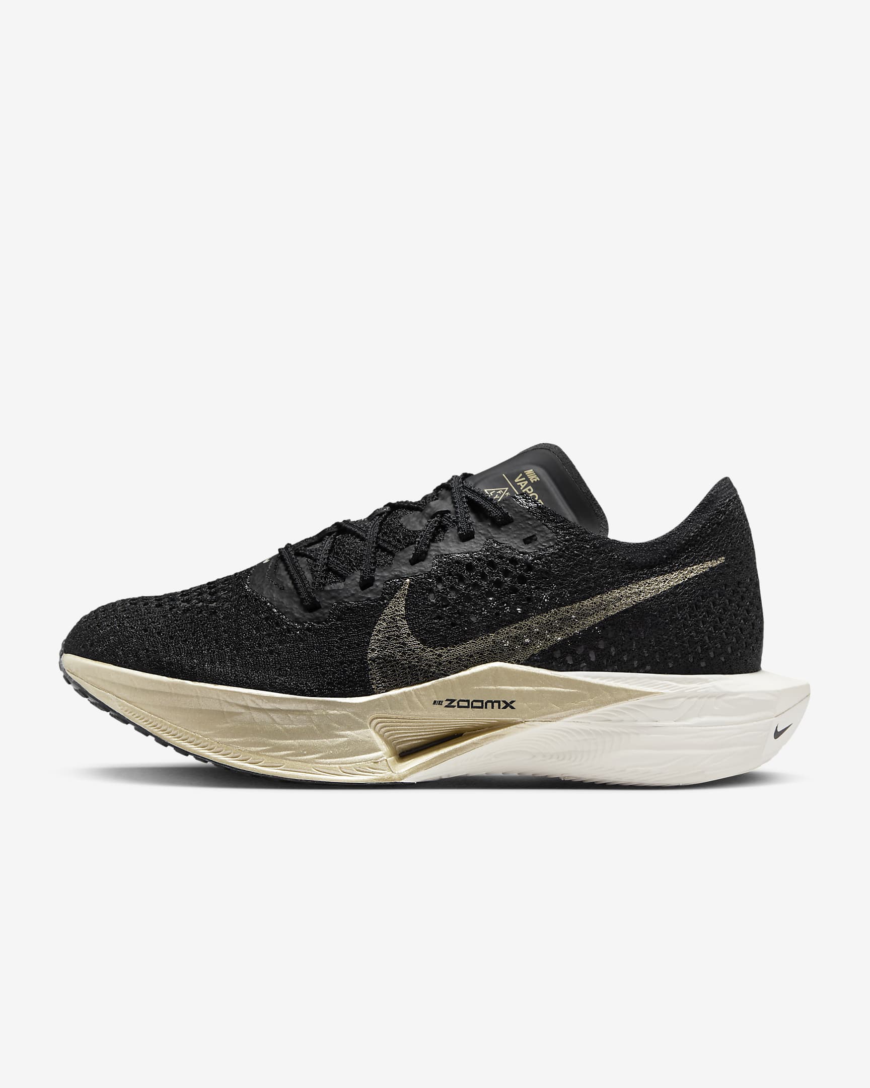 Nike Vaporfly 3 Women's Road Racing Shoes - Black/Black/Oatmeal/Metallic Gold Grain