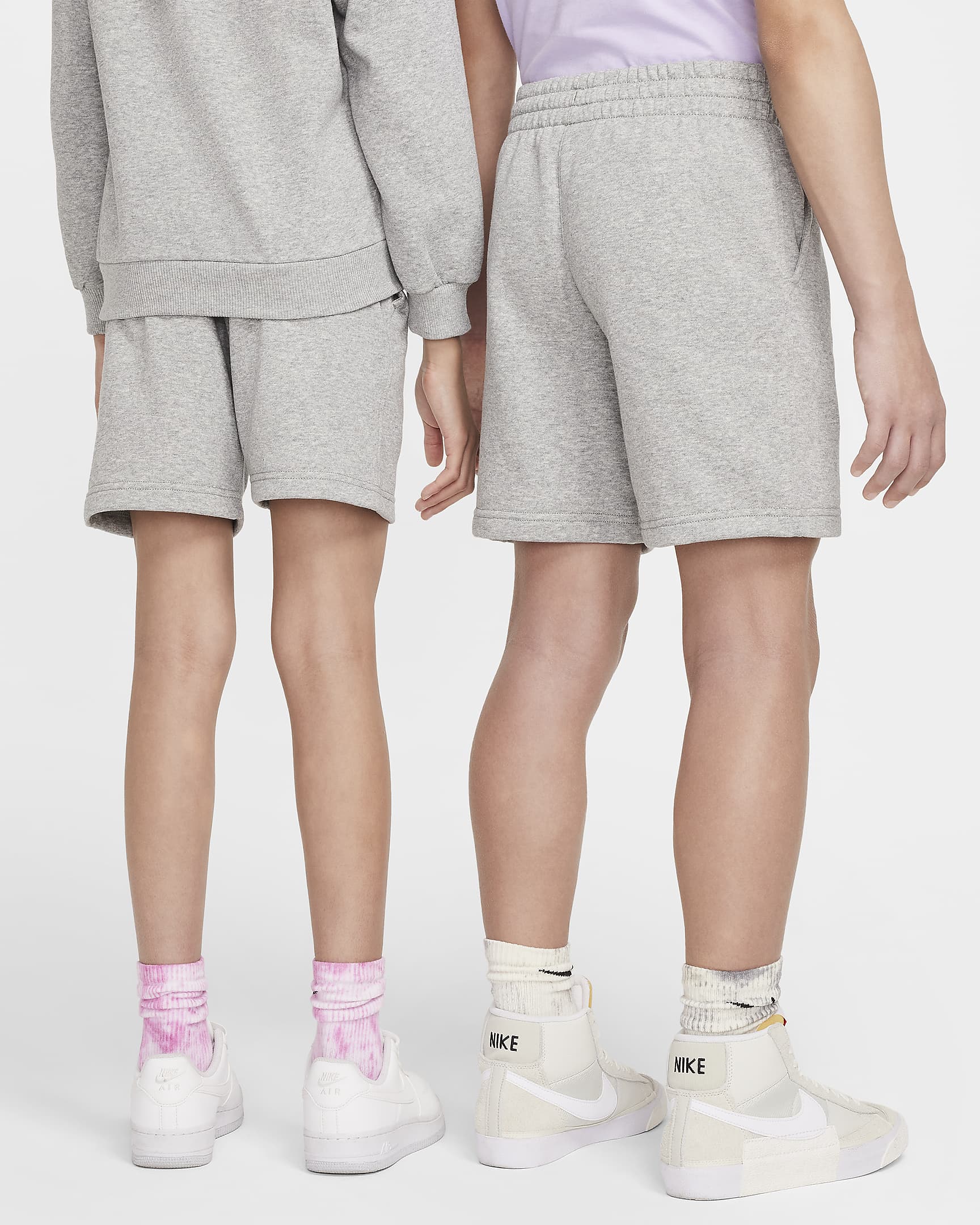 Nike Sportswear Club Big Kids' French Terry Shorts - Dark Grey Heather/Base Grey/White