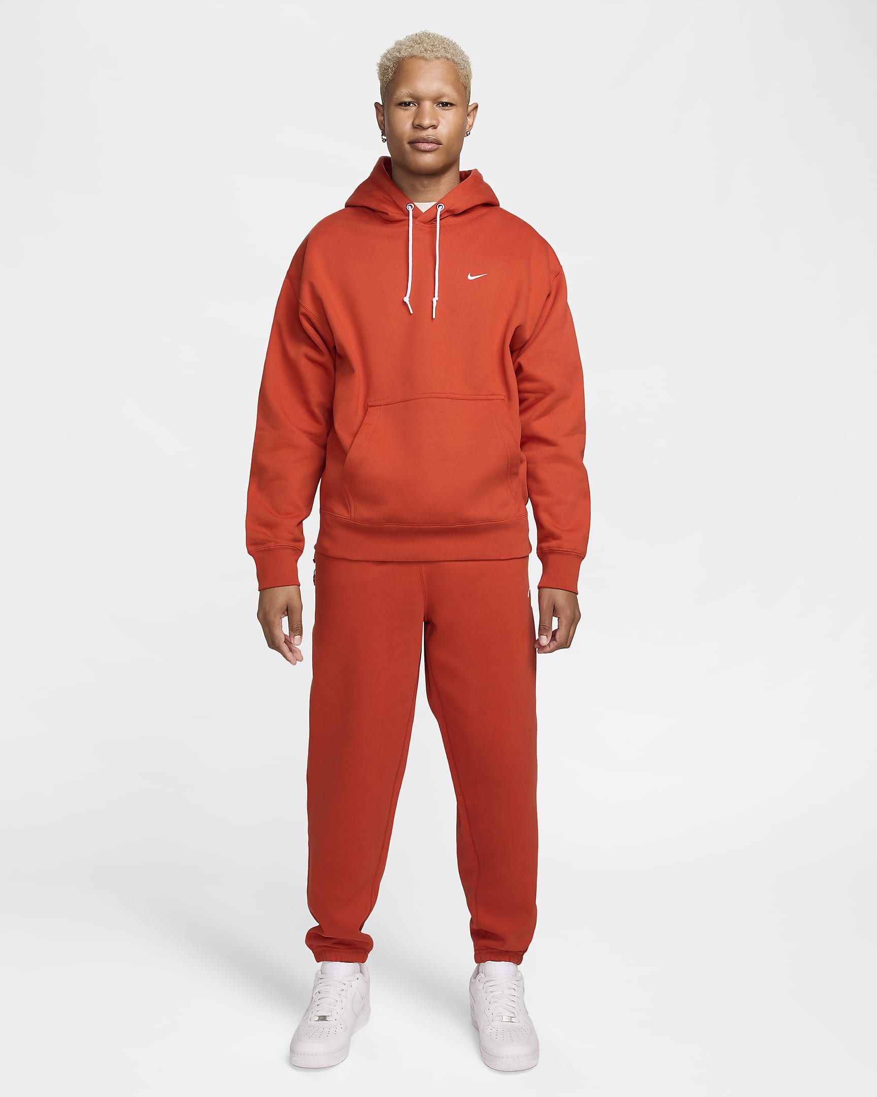 Nike Solo Swoosh fleecehettegenser til herre - Dragon Red/Hvit