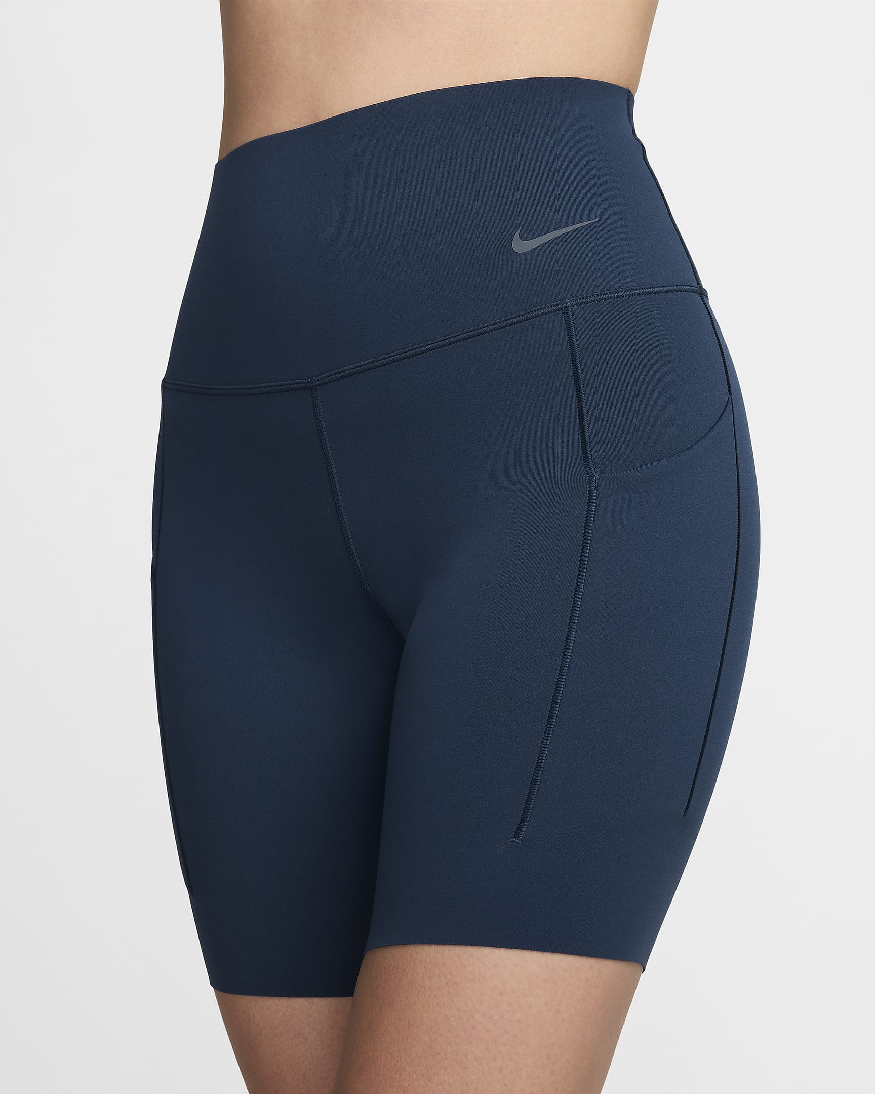 Nike Universa 女款中度支撐型高腰 20.5 公分口袋自行車短褲 - Armory Navy/黑色