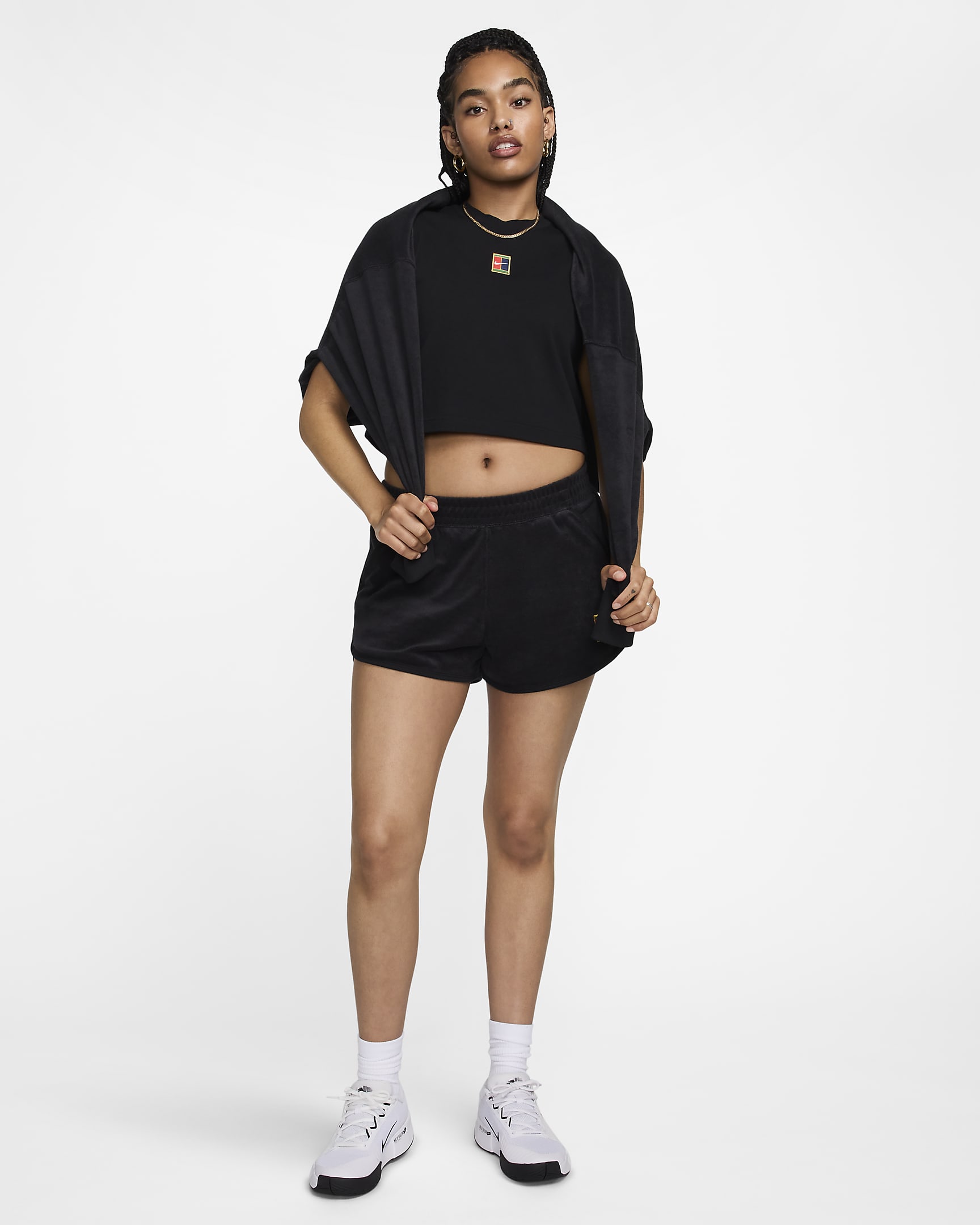 NikeCourt Heritage Women's Mid-Rise French Terry Tennis Shorts - Black/Black