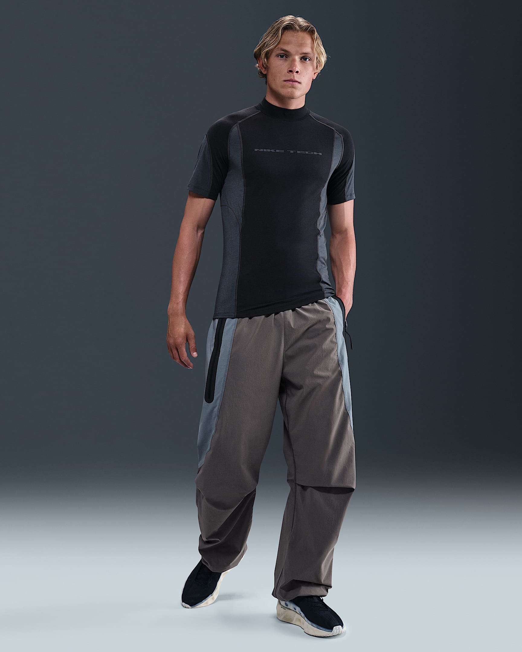 Nike Tech Men's Dri-FIT Woven Color-Block Loose-Fit Pants - Cave Stone/Cool Grey/Black