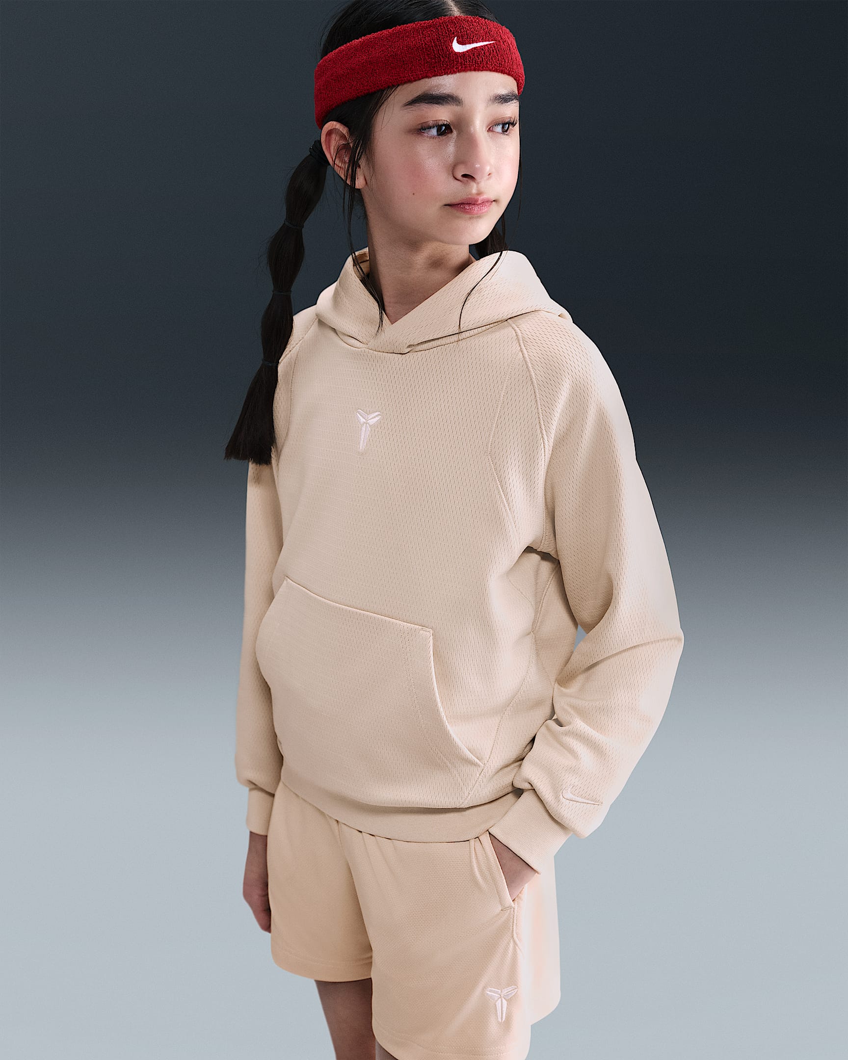 Felpa pullover con cappuccio Therma-FIT Kobe – Ragazzo/a - Sanddrift/Sanddrift/Bianco