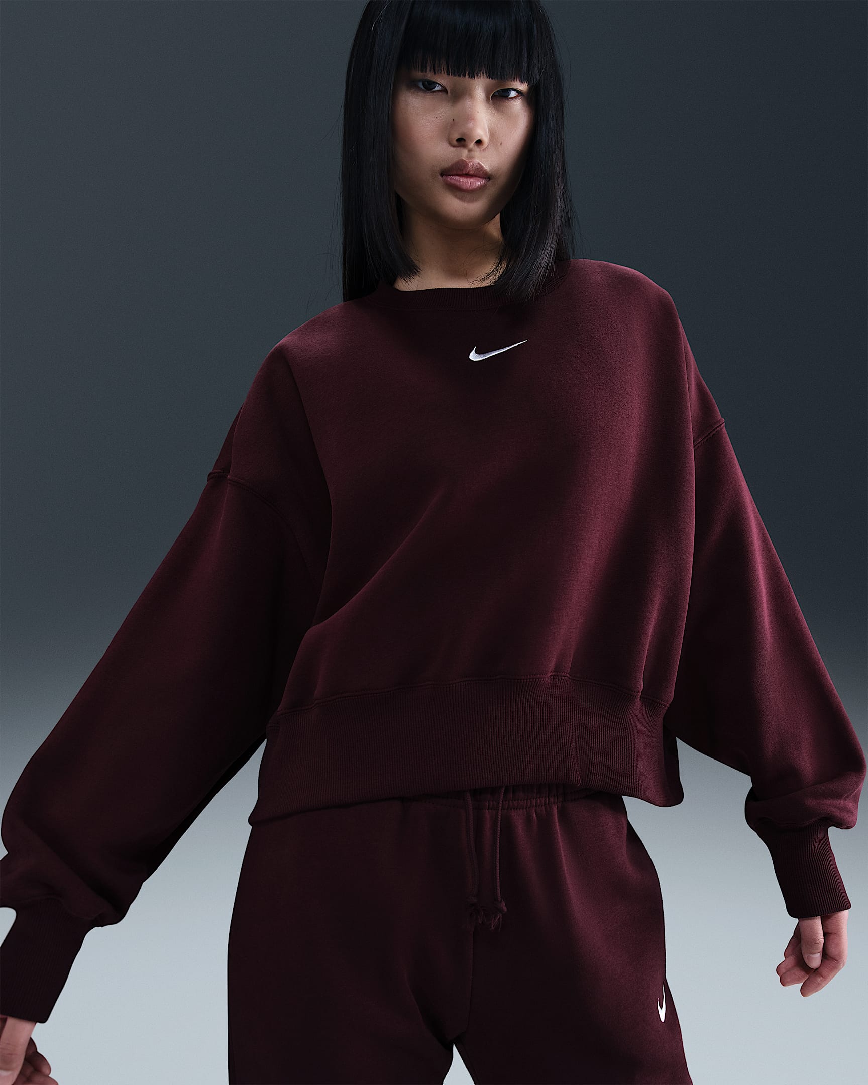 Nike Sportswear Phoenix Fleece Women's Over-Oversized Crew-Neck Sweatshirt - Burgundy Crush/Sail
