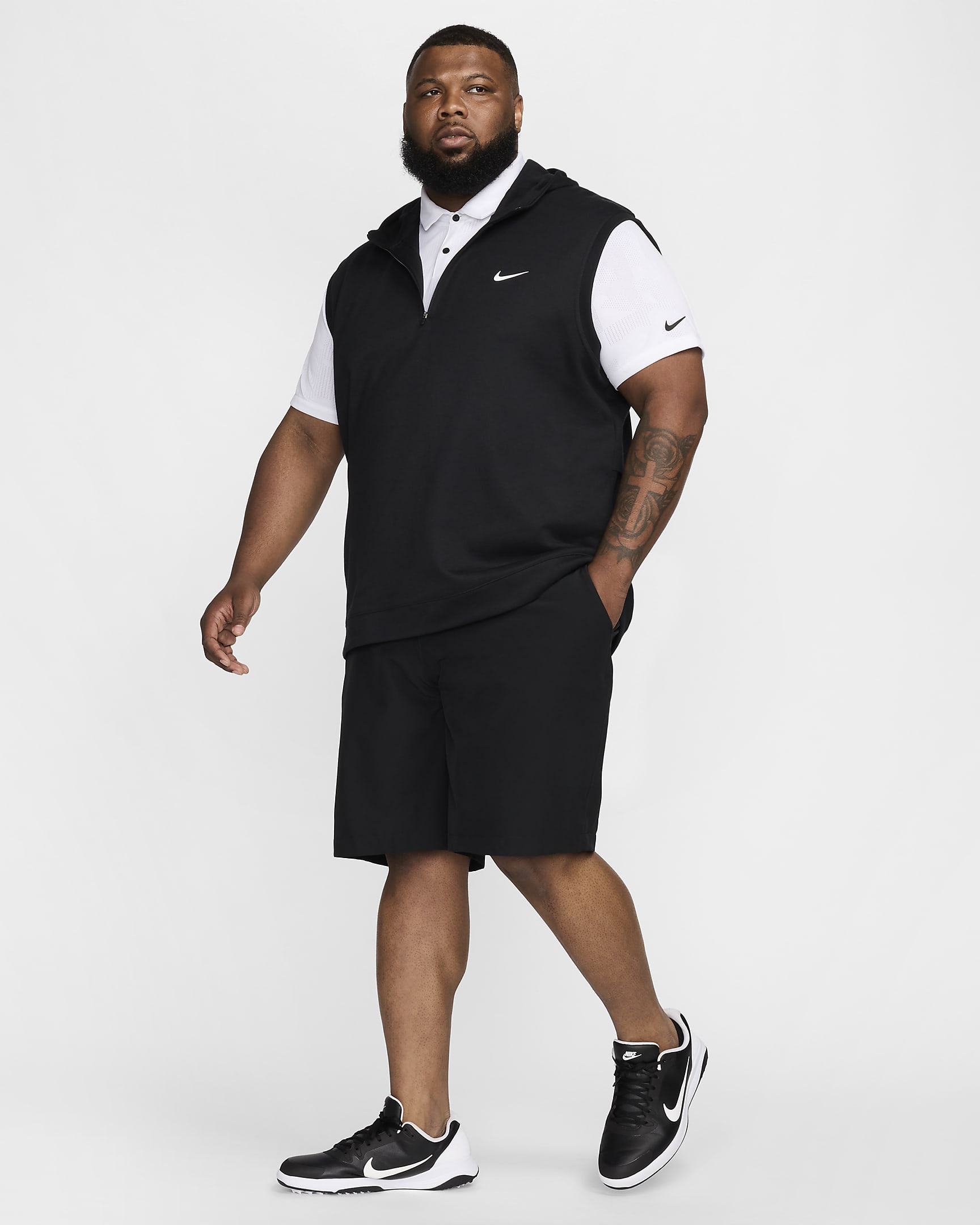 Veste sans manches de golf à capuche Nike Tour pour homme - Noir/Blanc