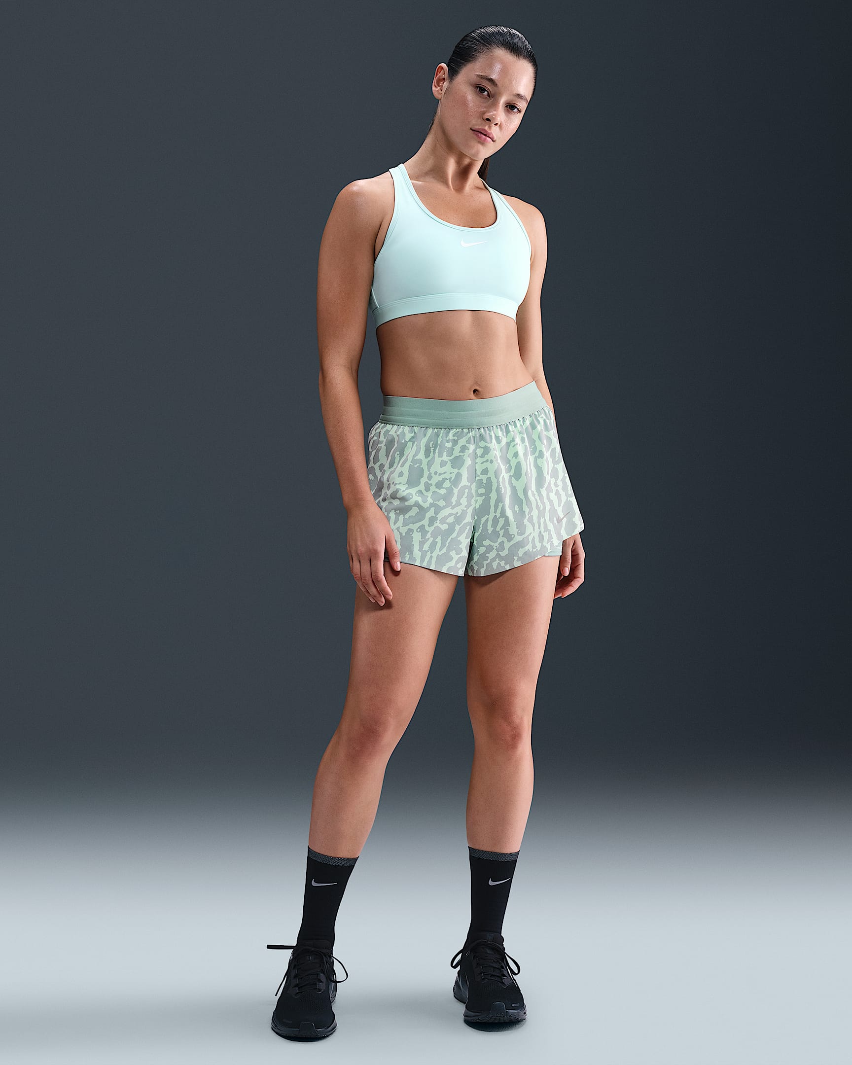 Nike Swift Women's Dri-FIT Mid-Rise 2-in-1 Printed Running Shorts - Mint Foam/Cannon