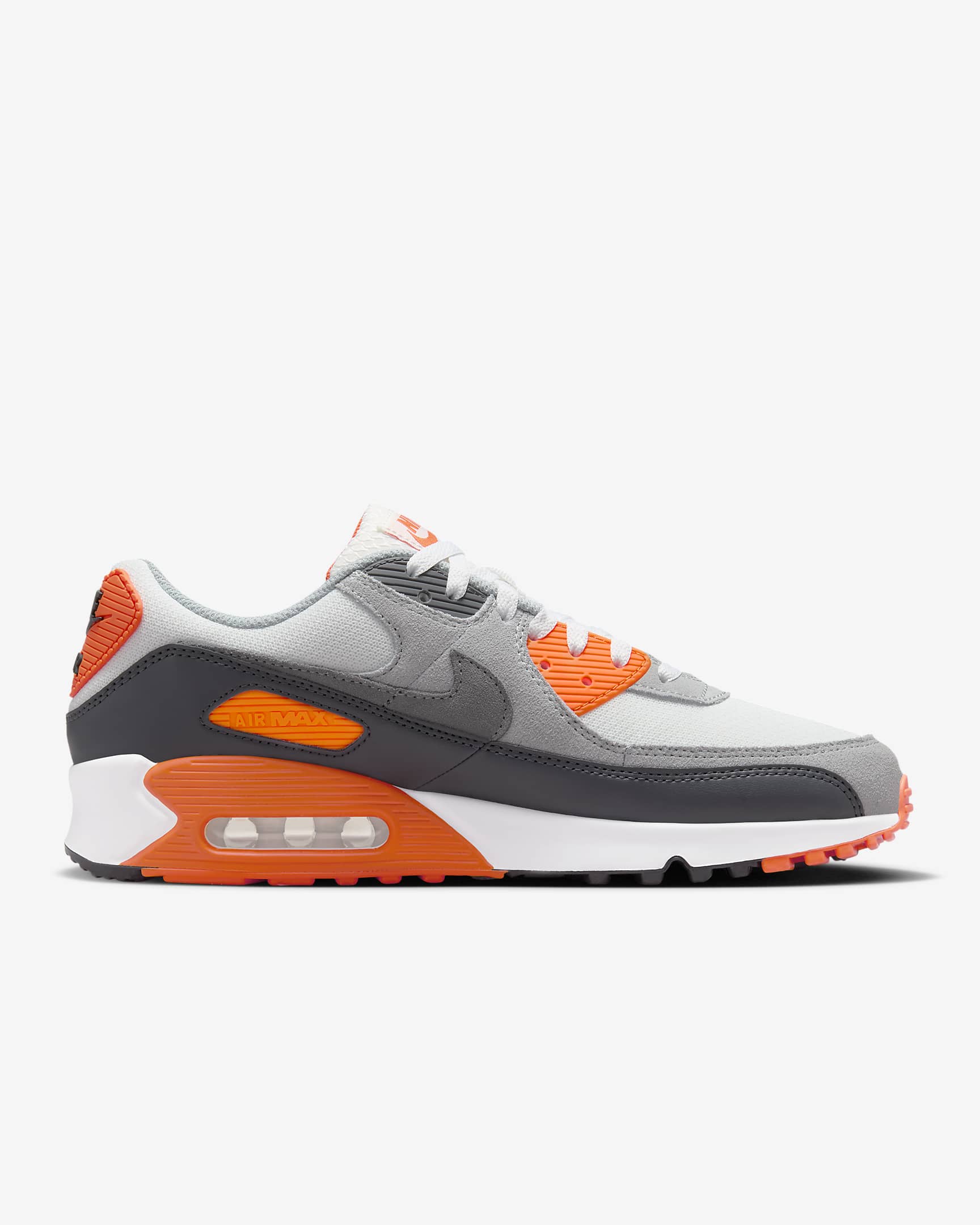 Sapatilhas Nike Air Max 90 para homem - Branco Summit/Laranja Safety/Cinzento Smoke escuro/Cinzento Smoke