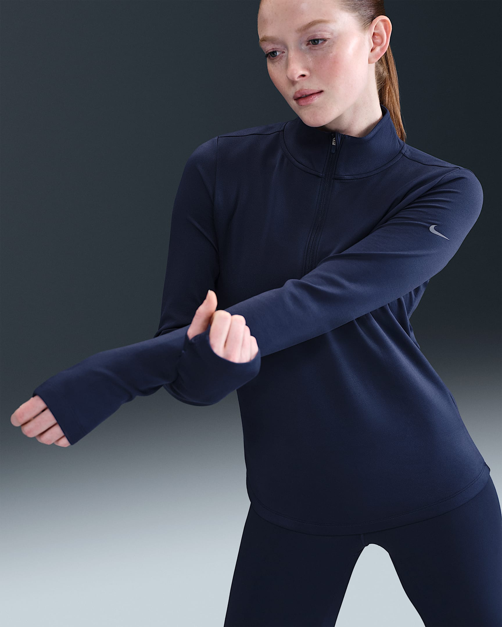 Nike One Women's Therma-FIT 1/2-Zip Mid Layer - Midnight Navy/White