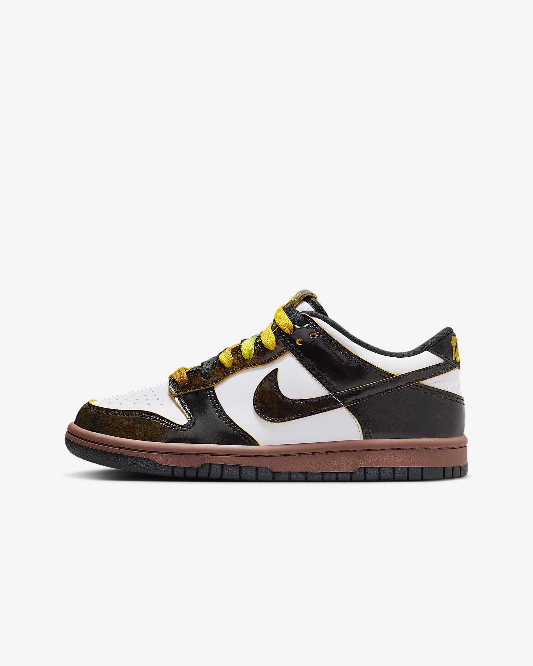 Nike Dunk Low SE Big Kids' Shoes - White/Black/Fauna Brown/Bright Citron