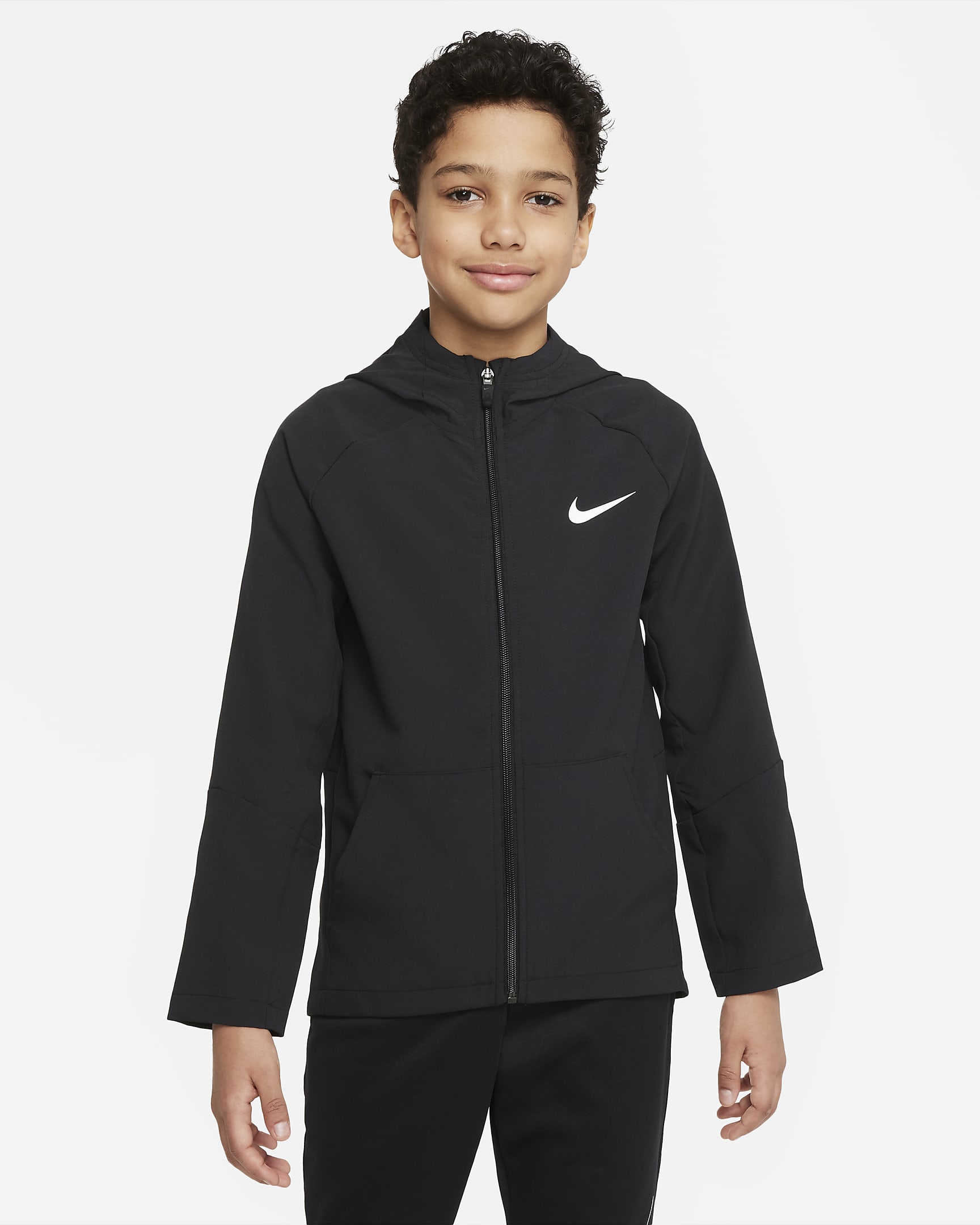 Nike Dri-FIT gewebte Trainingsjacke für ältere Kinder (Jungen) - Schwarz/Schwarz/Schwarz/Weiß