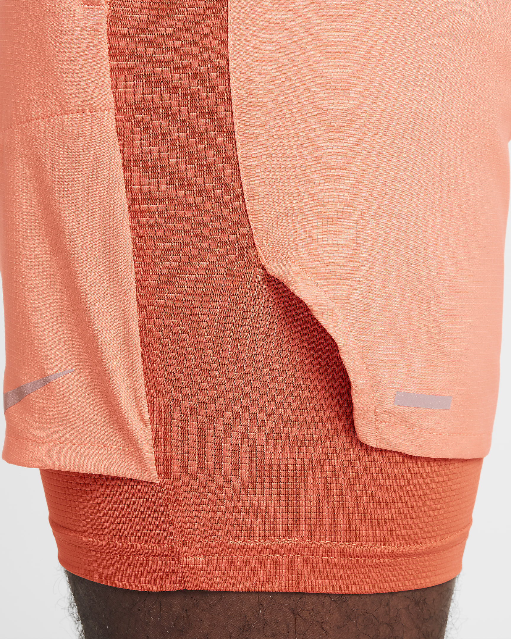 Nike Stride Men's Dri-FIT 13cm (approx.) Hybrid Running Shorts - Light Wild Mango/Vintage Coral/Black