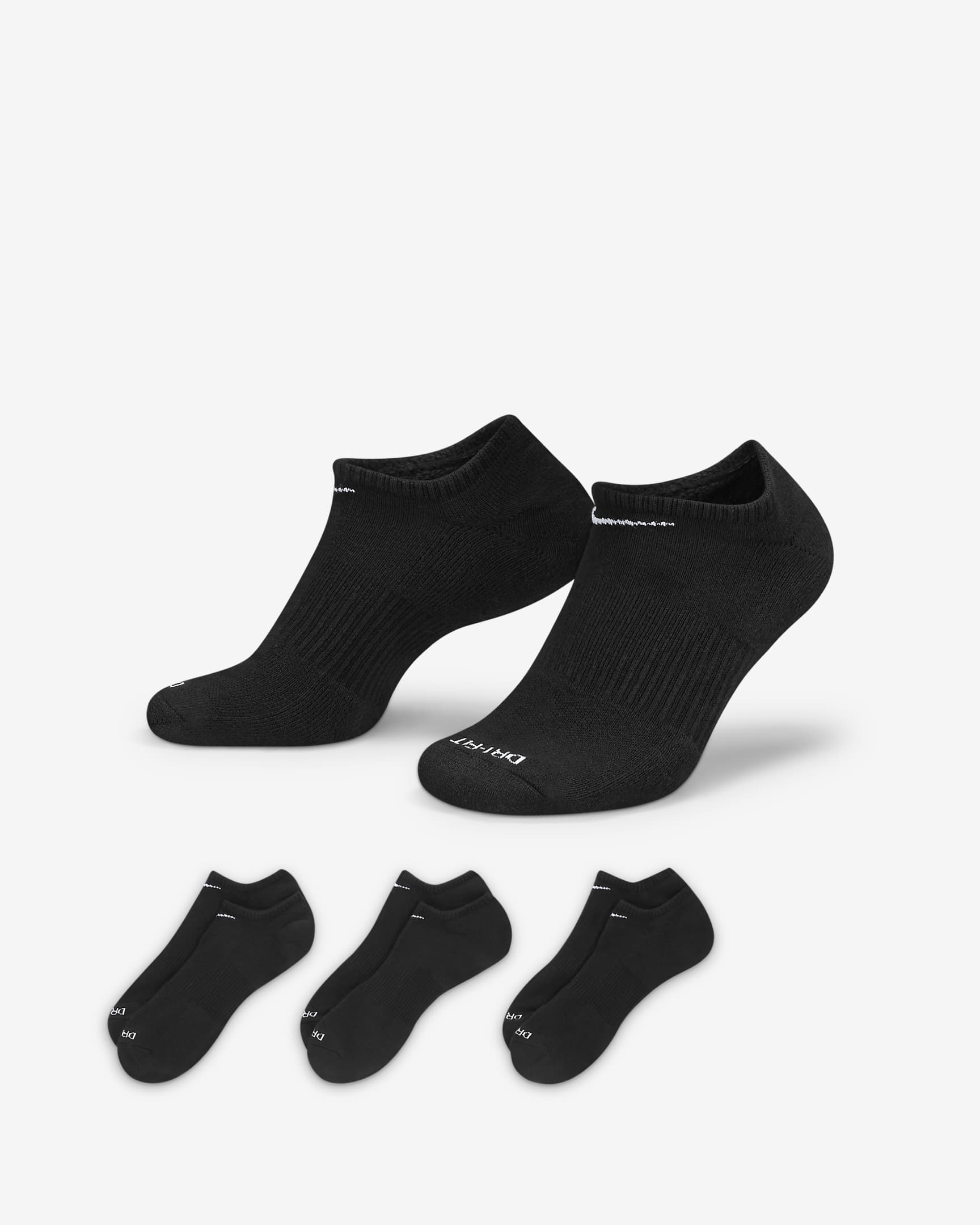 Calcetines de entrenamiento ocultos, con
amortiguación, Nike Everyday Plus (3
pares) - Negro/Blanco