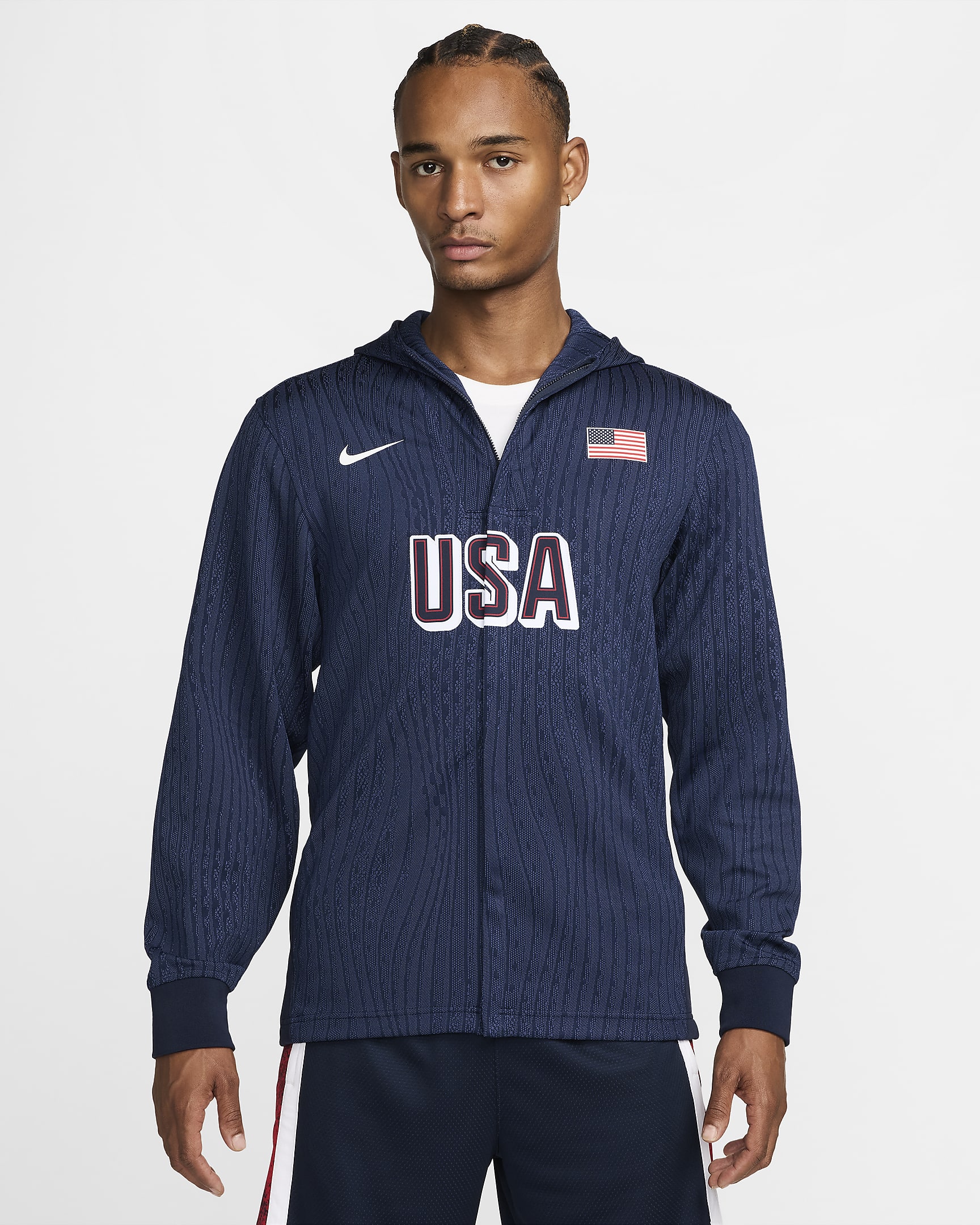 Pánská basketbalová zápasová bunda Nike Dri-FIT ADV USA - Obsidian/Obsidian/Bílá