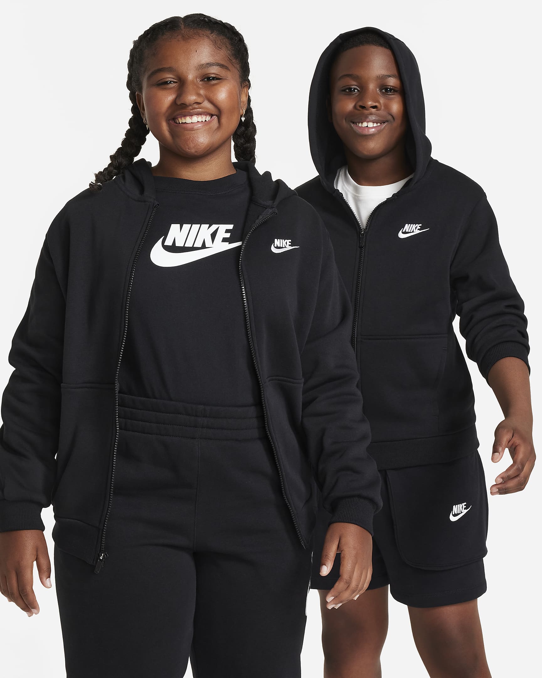 Sudadera con gorro de cierre completo para niños talla grande Nike Sportswear Club Fleece (talla amplia) - Negro/Blanco