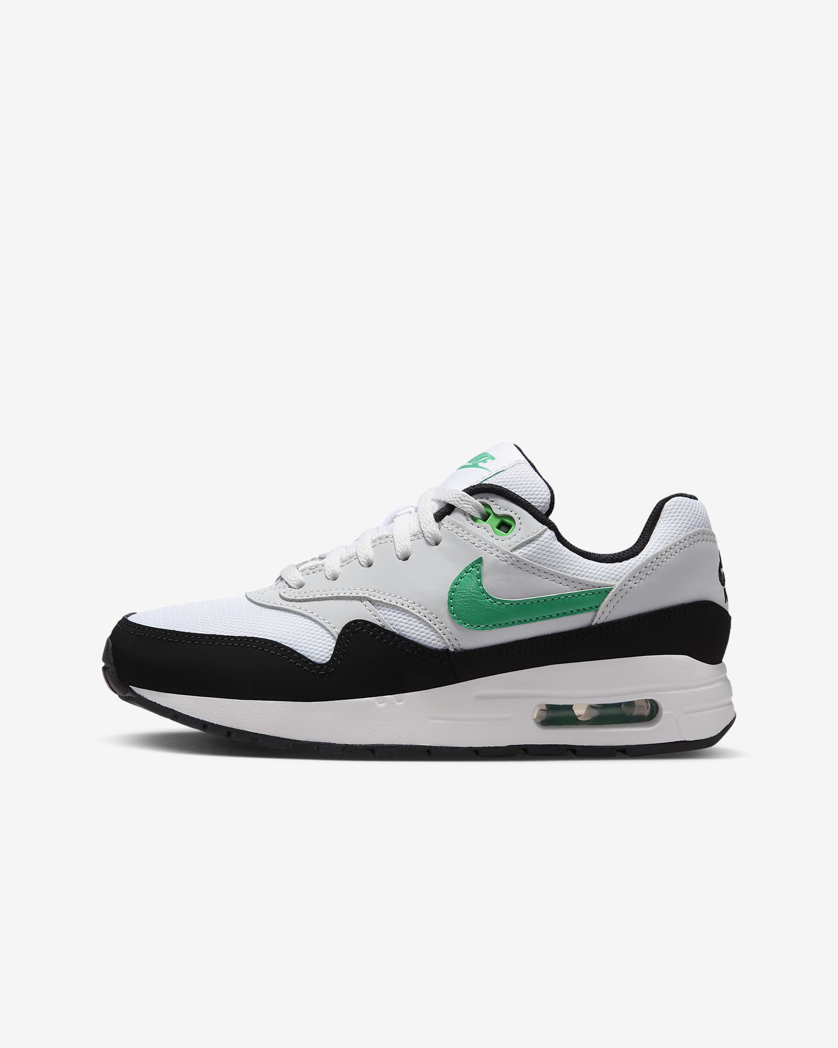 Air Max 1 sko til store barn - Hvit/Pure Platinum/Svart/Stadium Green