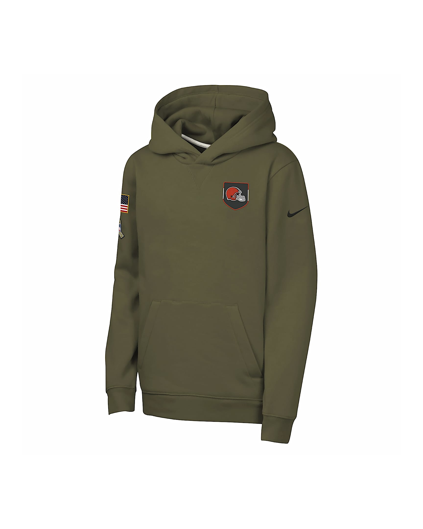 Nike Club Fleece (NFL Cleveland Browns) Big Kids' "Salute to Service" Pullover Hoodie - Olive