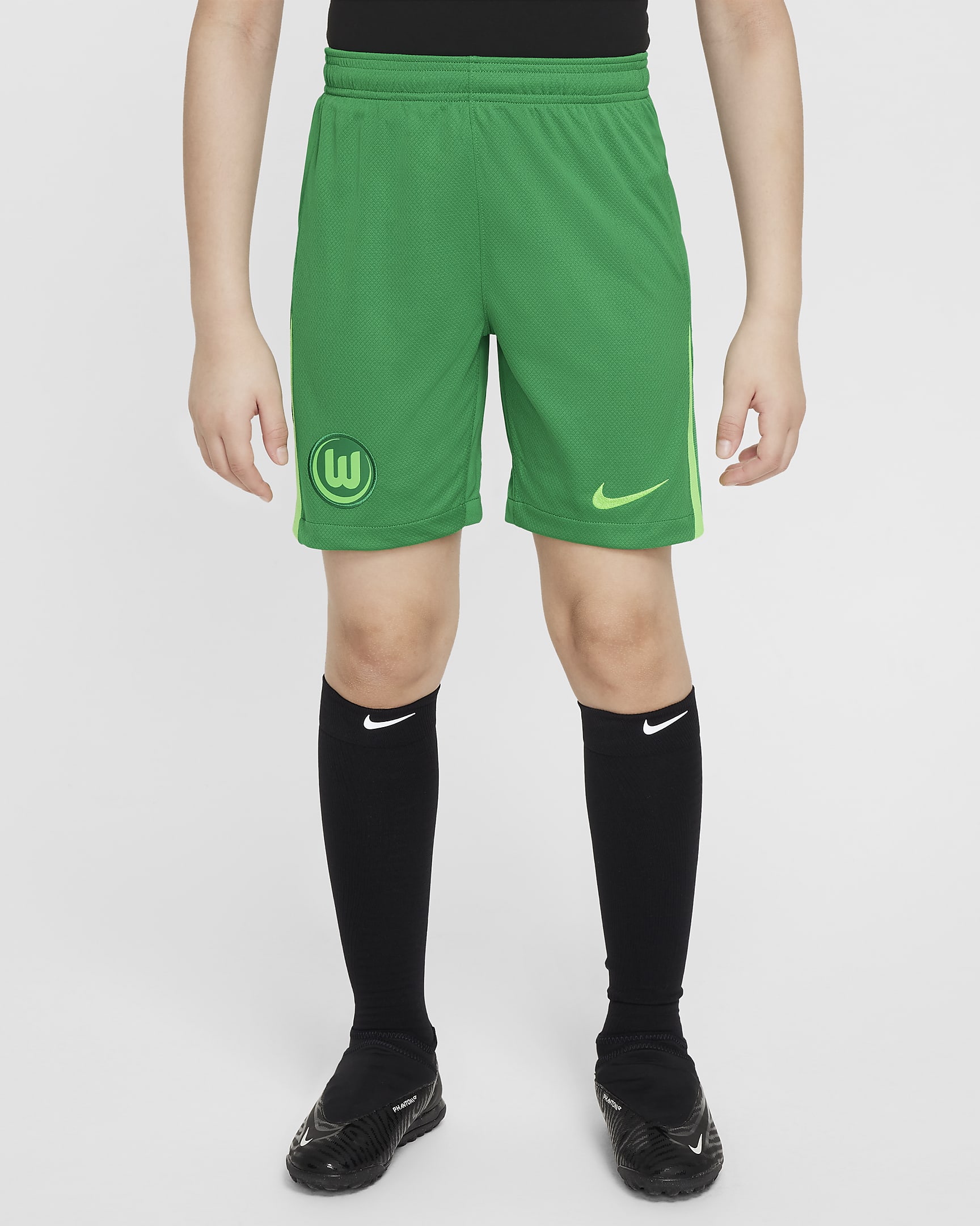 Domácí/venkovní fotbalové kraťasy Nike Dri-FIT Replica VfL Wolfsburg Stadium 2024/25 pro větší děti - Lucky Green/Bílá/Sub Lime