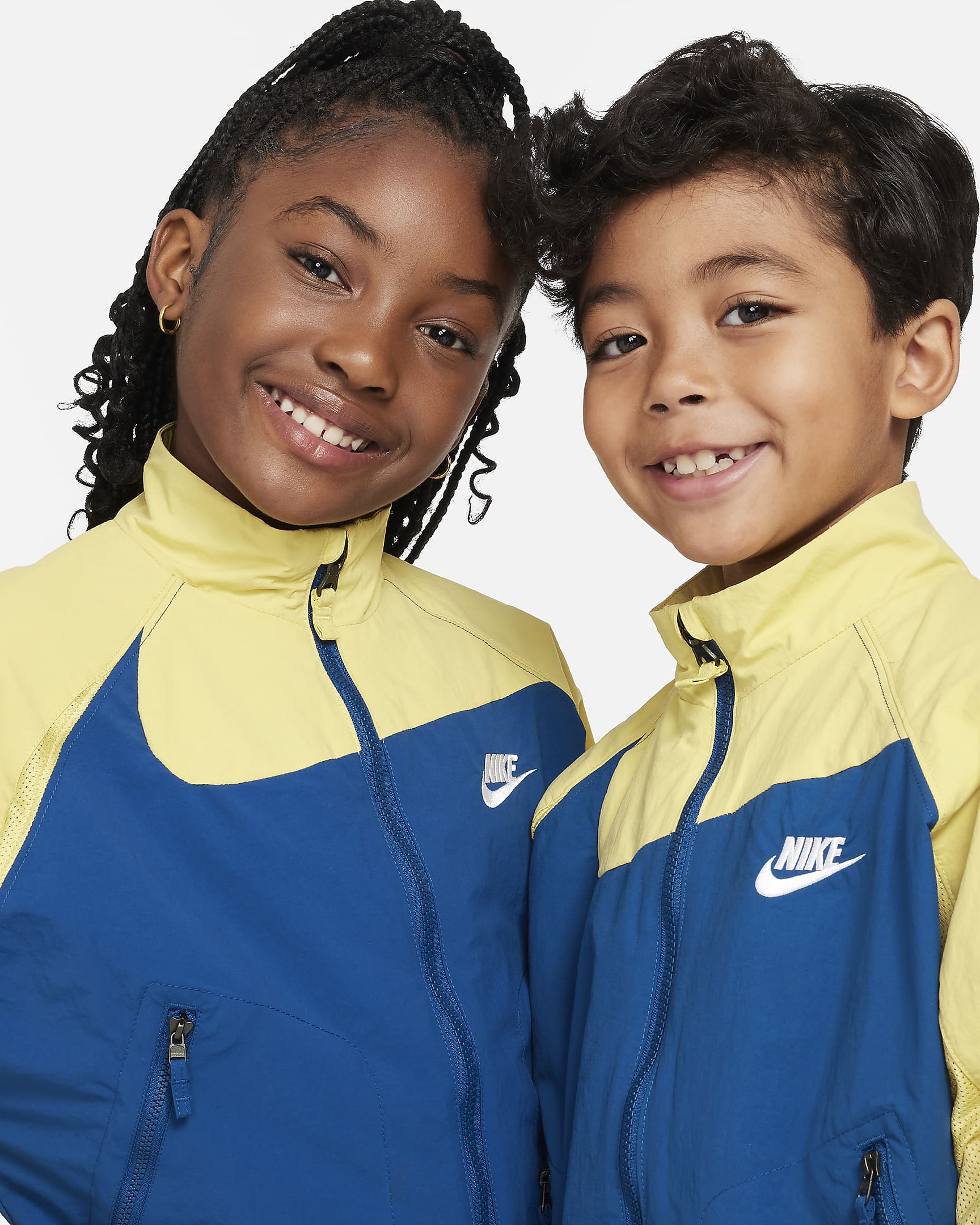 Nike Sportswear Amplify Big Kids' Woven Full-Zip Jacket - Court Blue/Saturn Gold/White